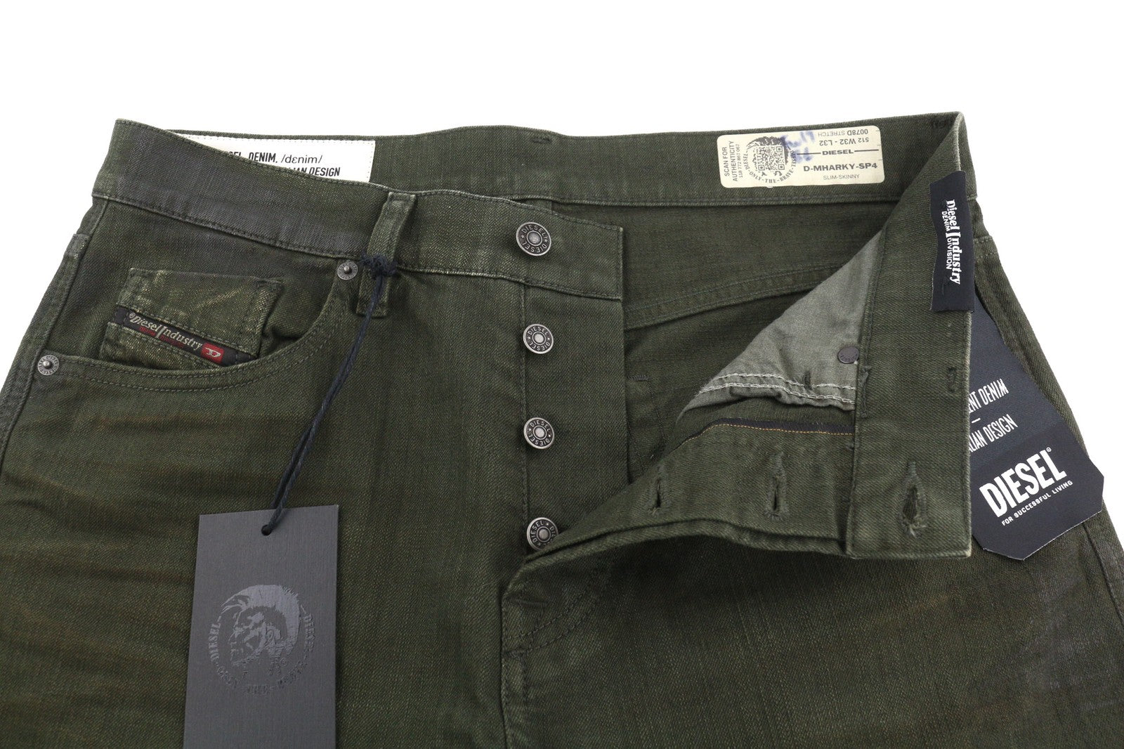DIESEL D-Mharky-SP4 0078D Mens Jeans W32/L32 Slim Skinny Stretch Buttoned Brown