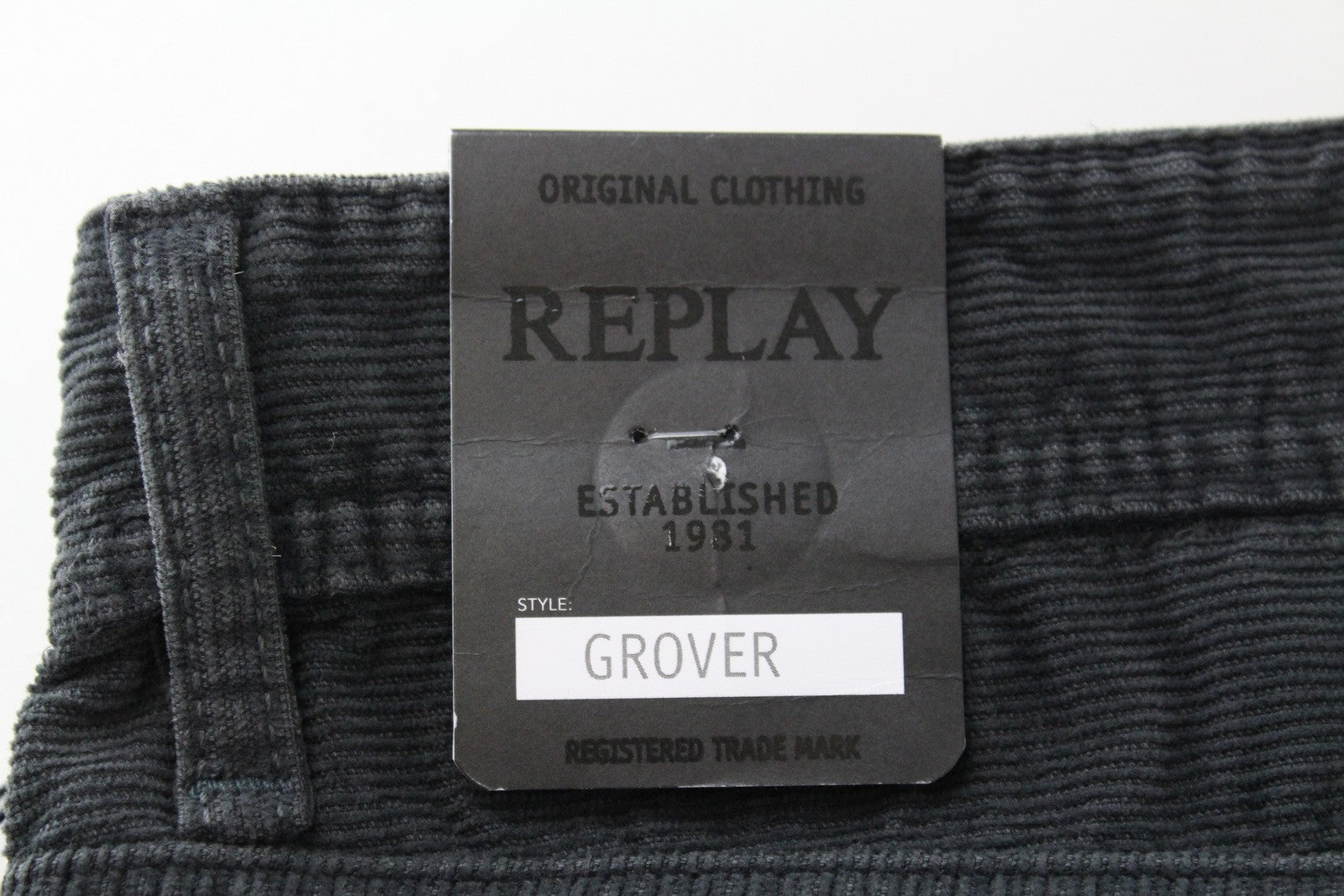 REPLAY Grover Trousers Mens W32 L34 Grey Corduroy Straight  Stretch Fly