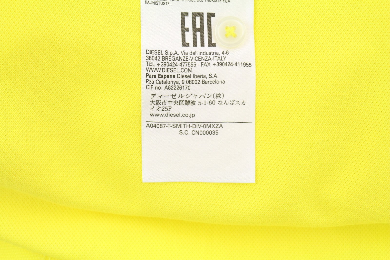 DIESEL T-Smith-Div Polo Mens T-Shirt M Short Sleeve Polo Neck Cotton  Yellow