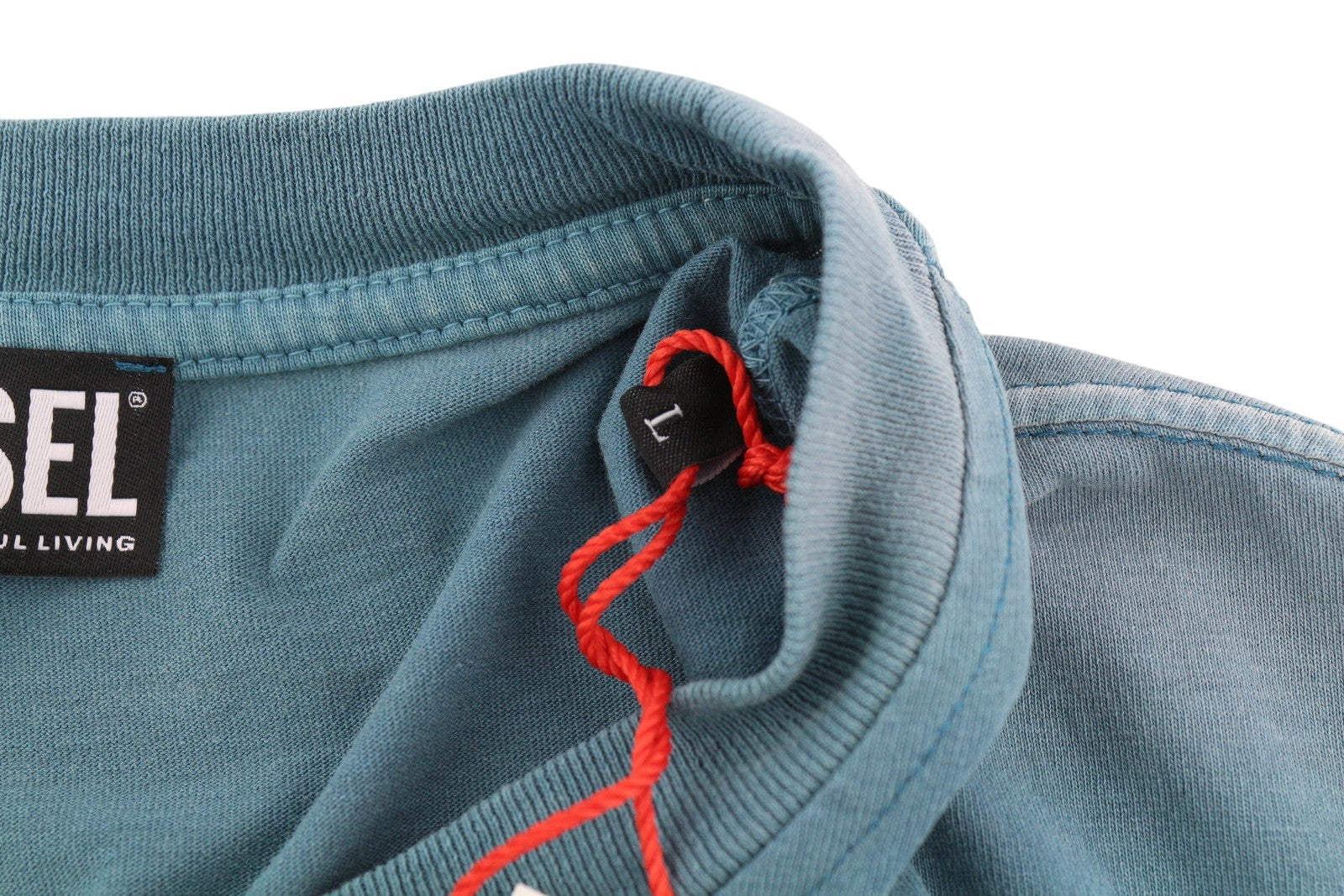 DIESEL T-Diegor-E22 Mens T-Shirt L Blue Fade Effect Crew Collar Short Sleeve