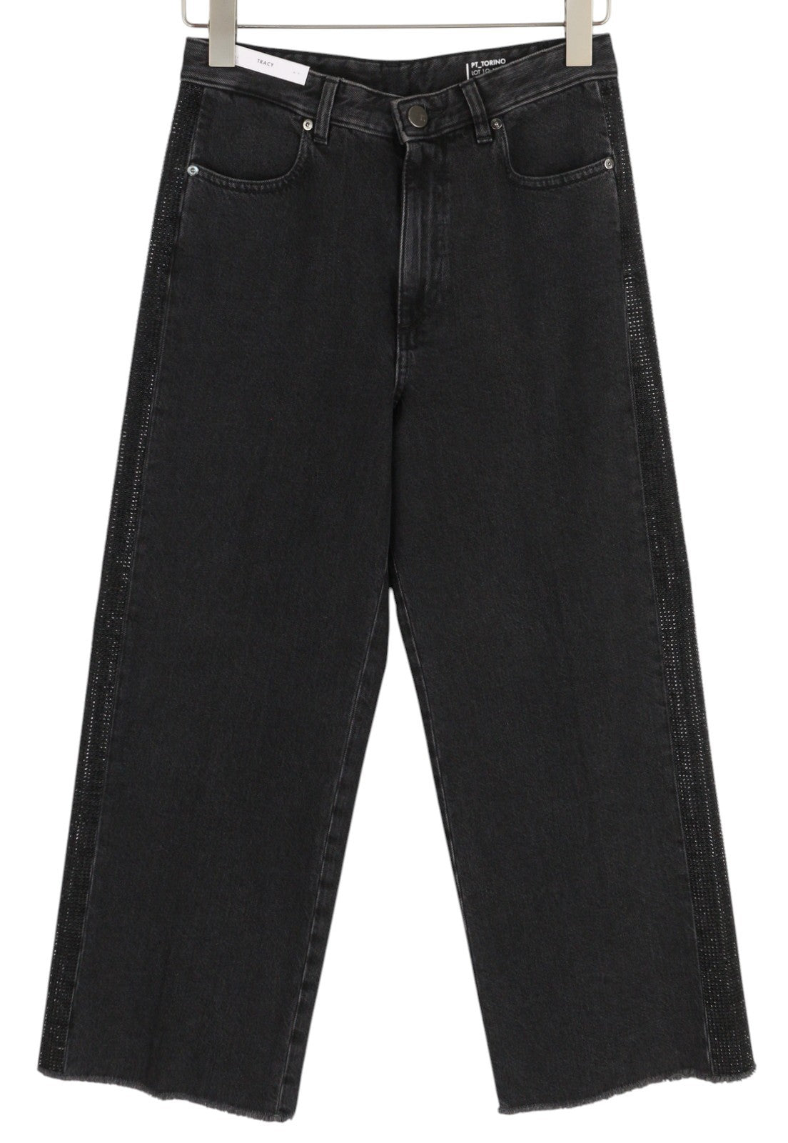 PT TORINO Tracy Womens Jeans W26  Black Straight  Rhinestones Side Ankle