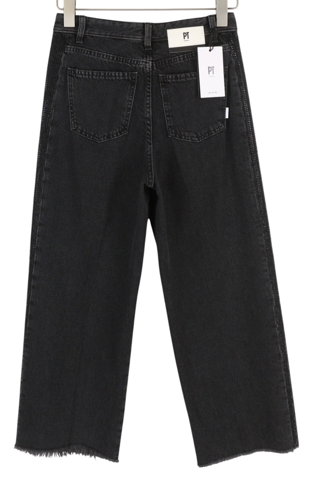 PT TORINO Tracy Womens Jeans W26  Black Straight  Rhinestones Side Ankle