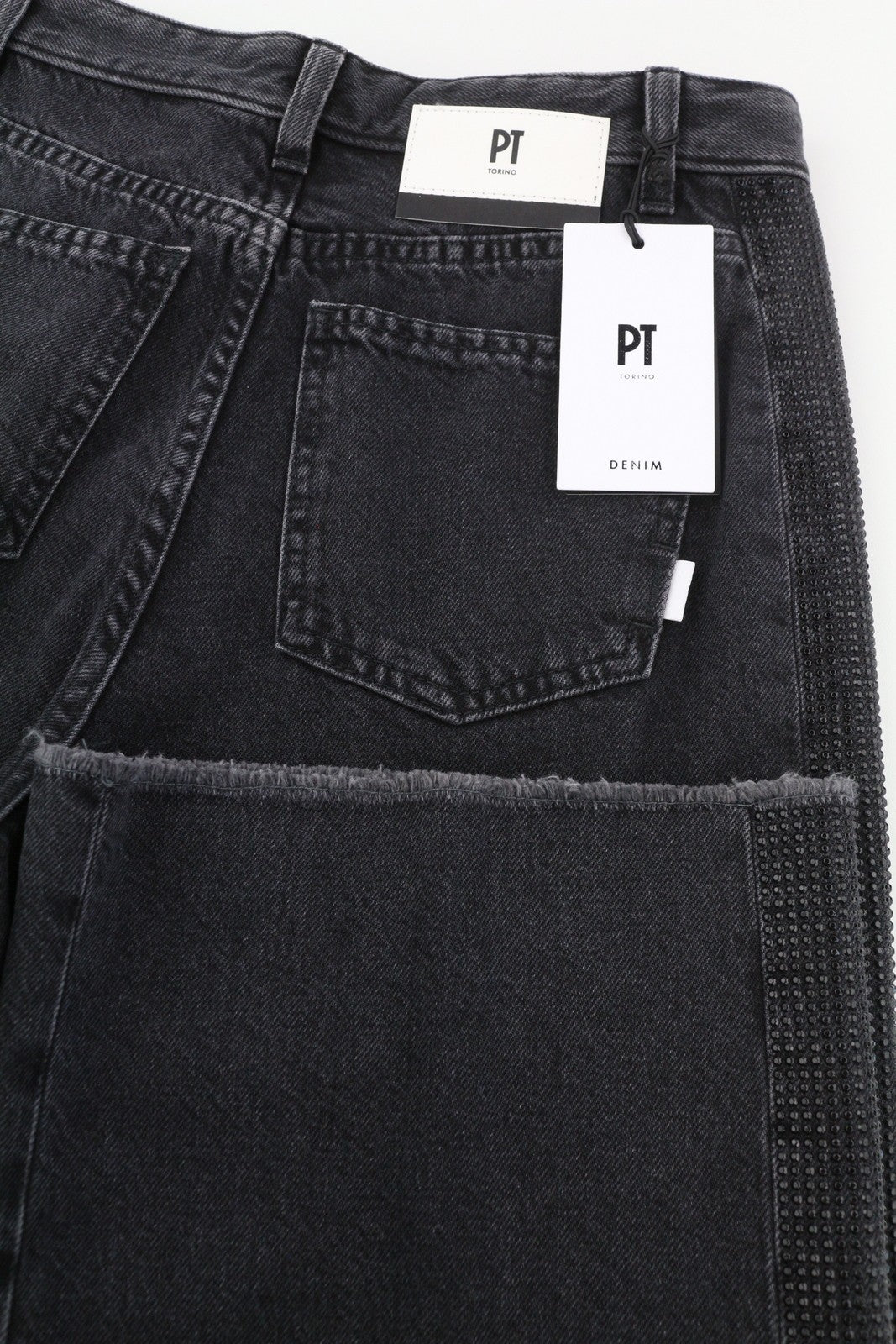 PT TORINO Tracy Womens Jeans W26  Black Straight  Rhinestones Side Ankle