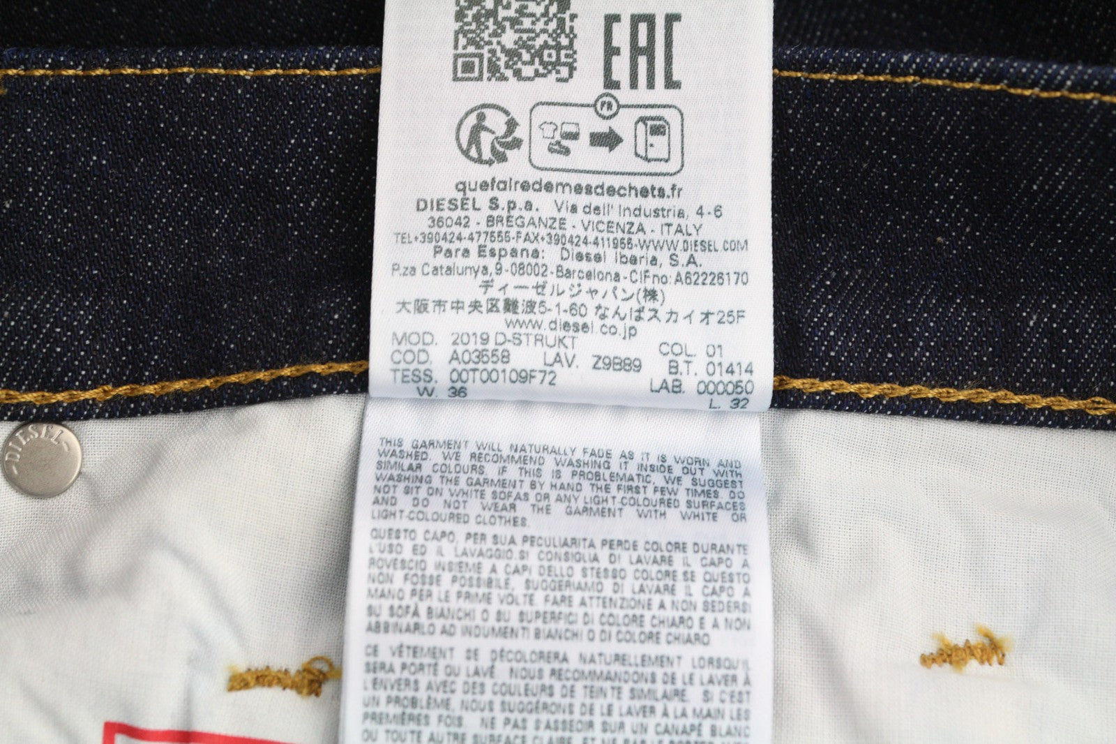 DIESEL 2019 D-Strukt Z9B89 Mens Jeans W36/L32 Slim  Zip Fly Pockets