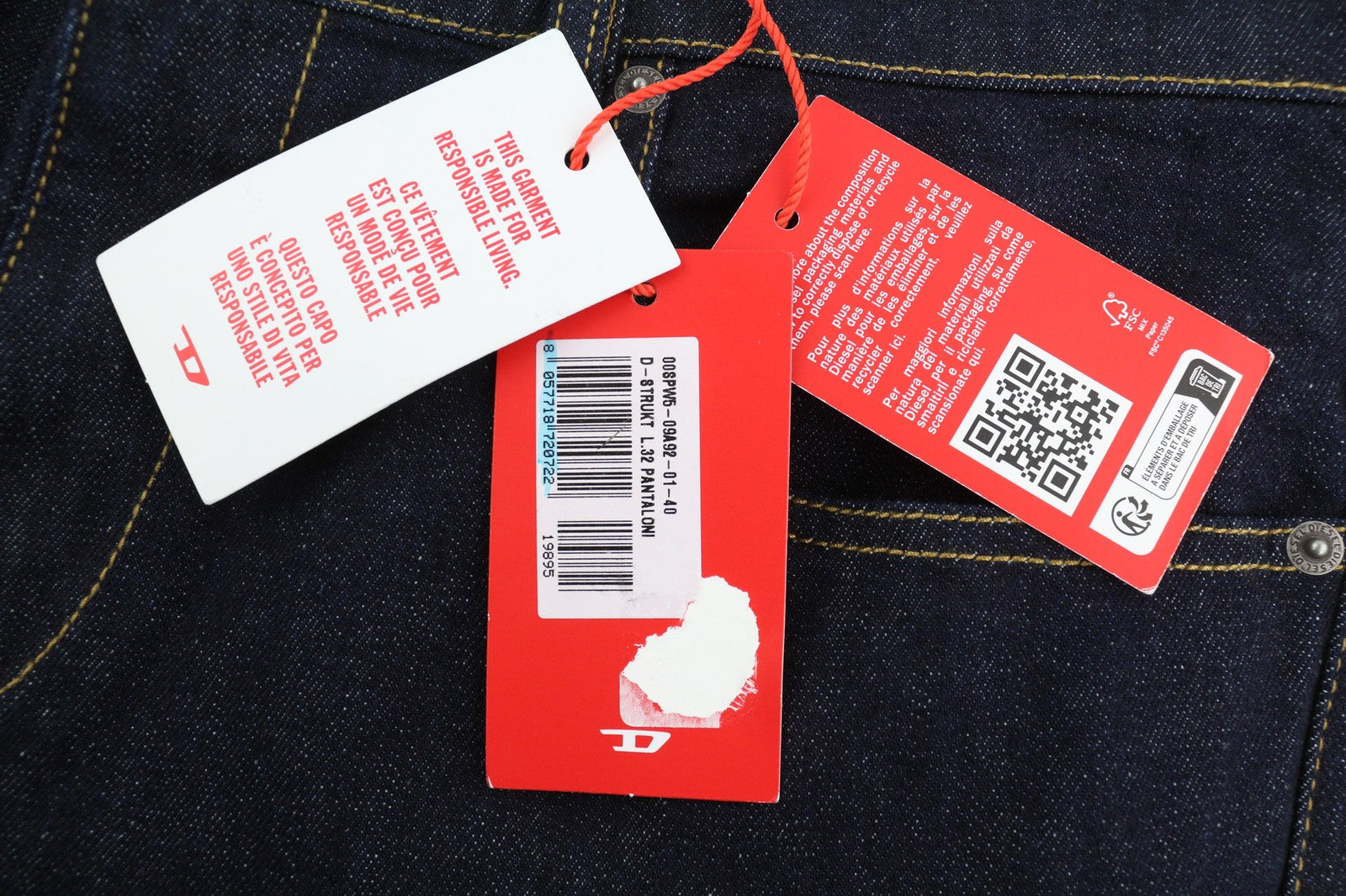 DIESEL 2019 D-Strukt Z9B89 Mens Jeans W36/L32 Slim  Zip Fly Pockets