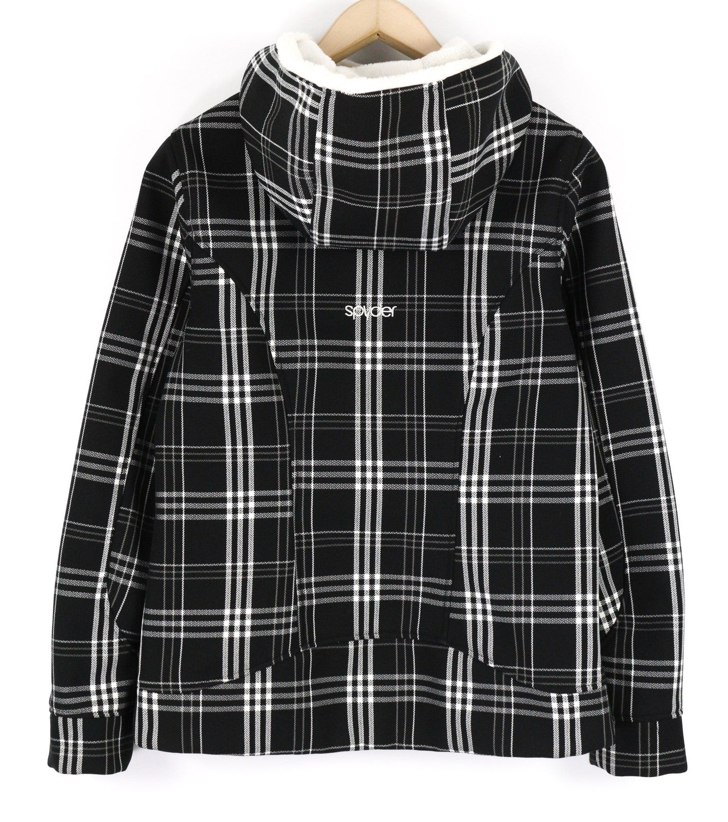 SPYDER Womens Jacket L Black Check Patterned Zip Lined  Hooded