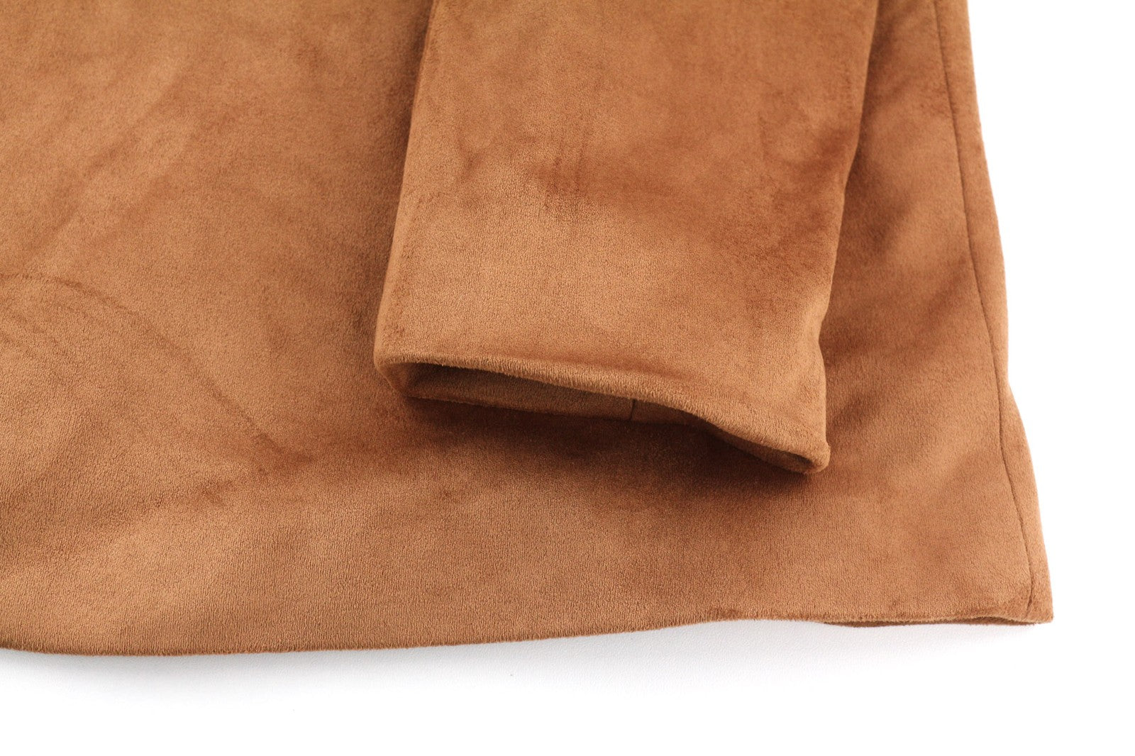 NIFE Womens Coat M Brown Faux Suede Stretch Belted Long Double-Breasted