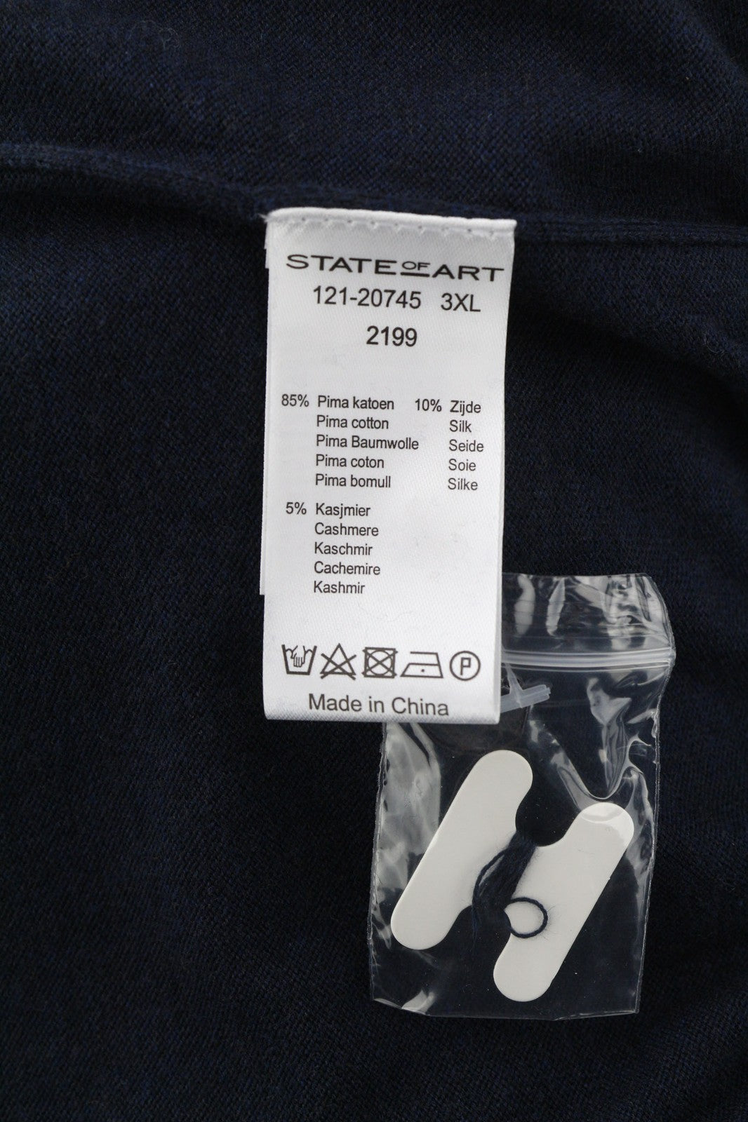 STATE OF ART Mens Sweatshirt 3XL Navy Cotton Silk Cashmere V-Neck Pullover