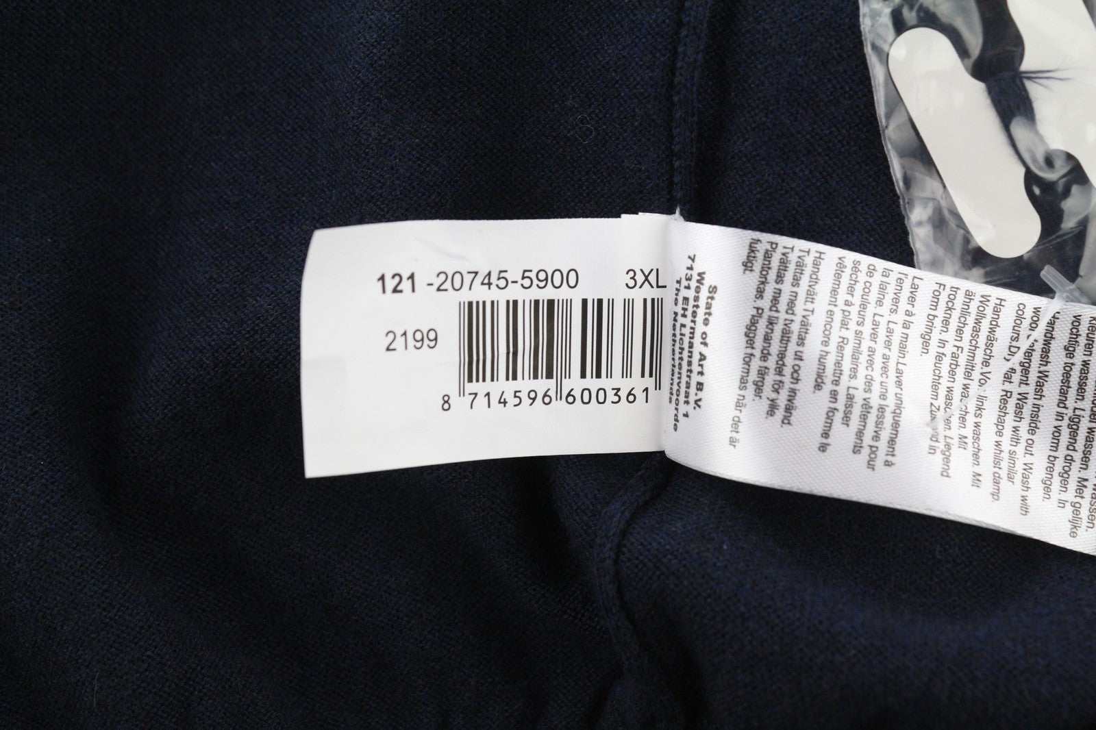 STATE OF ART Mens Sweatshirt 3XL Navy Cotton Silk Cashmere V-Neck Pullover