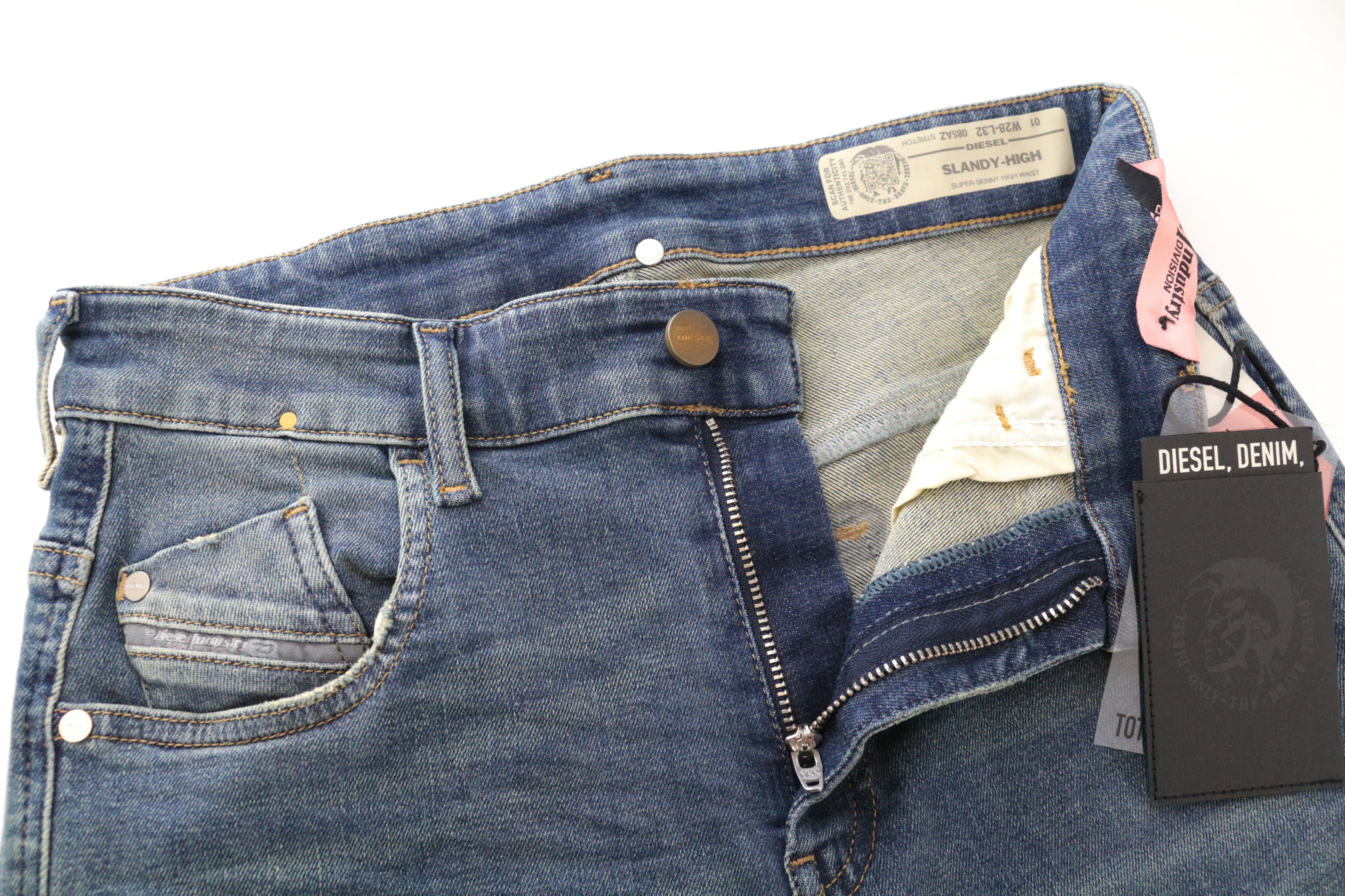 DIESEL Slandy-High 085AZ Women's W28/L32 Blue Super Skinny Stretch Washed