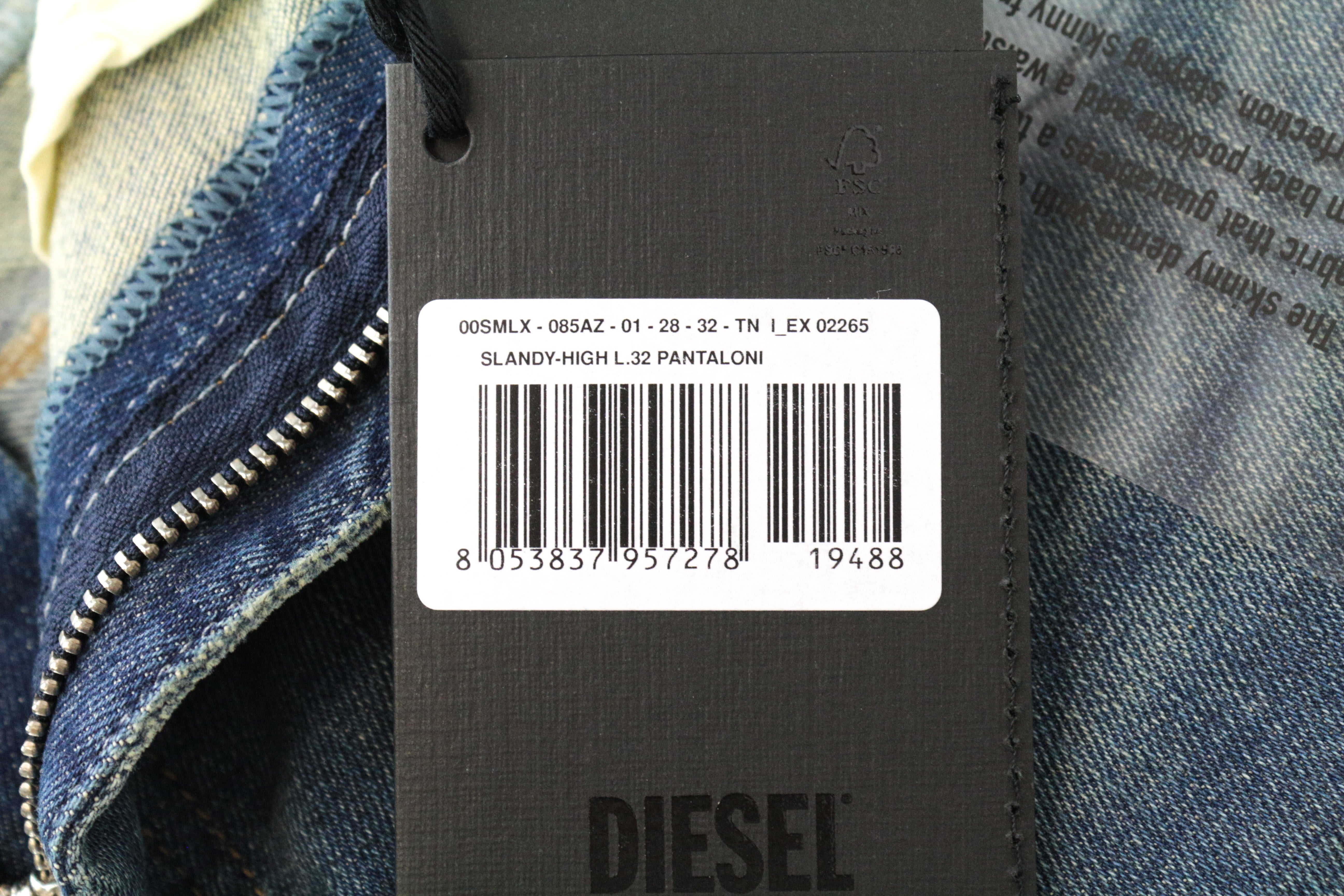 DIESEL Slandy-High 085AZ Women's W28/L32 Blue Super Skinny Stretch Washed