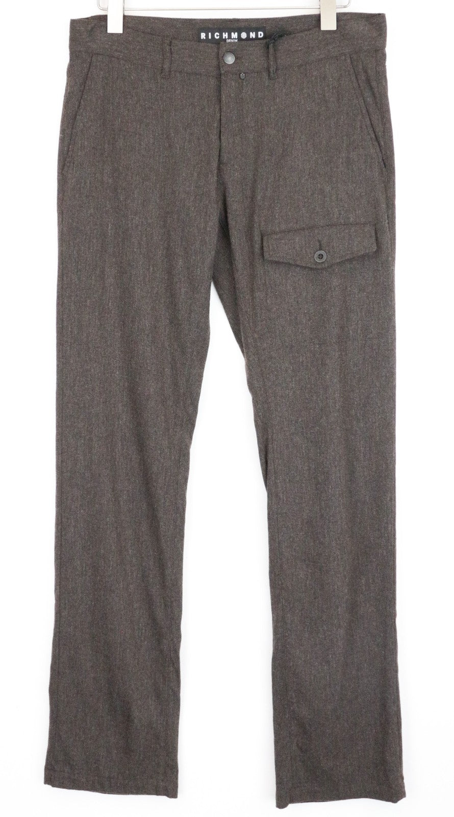 RICHMOND Men's Trousers 48 Brown Flat Front Button Casual Wool Blend Pants