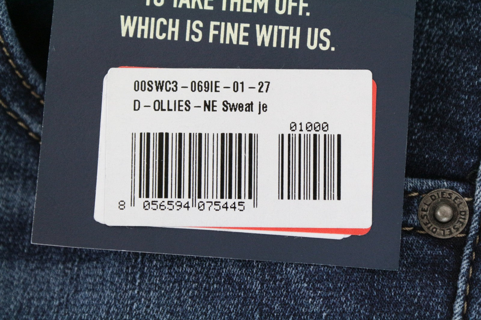 DIESEL D-Ollies-NE 069IE Women's W27 Slim Fit Wash Jogg Blue Stretch Jeans