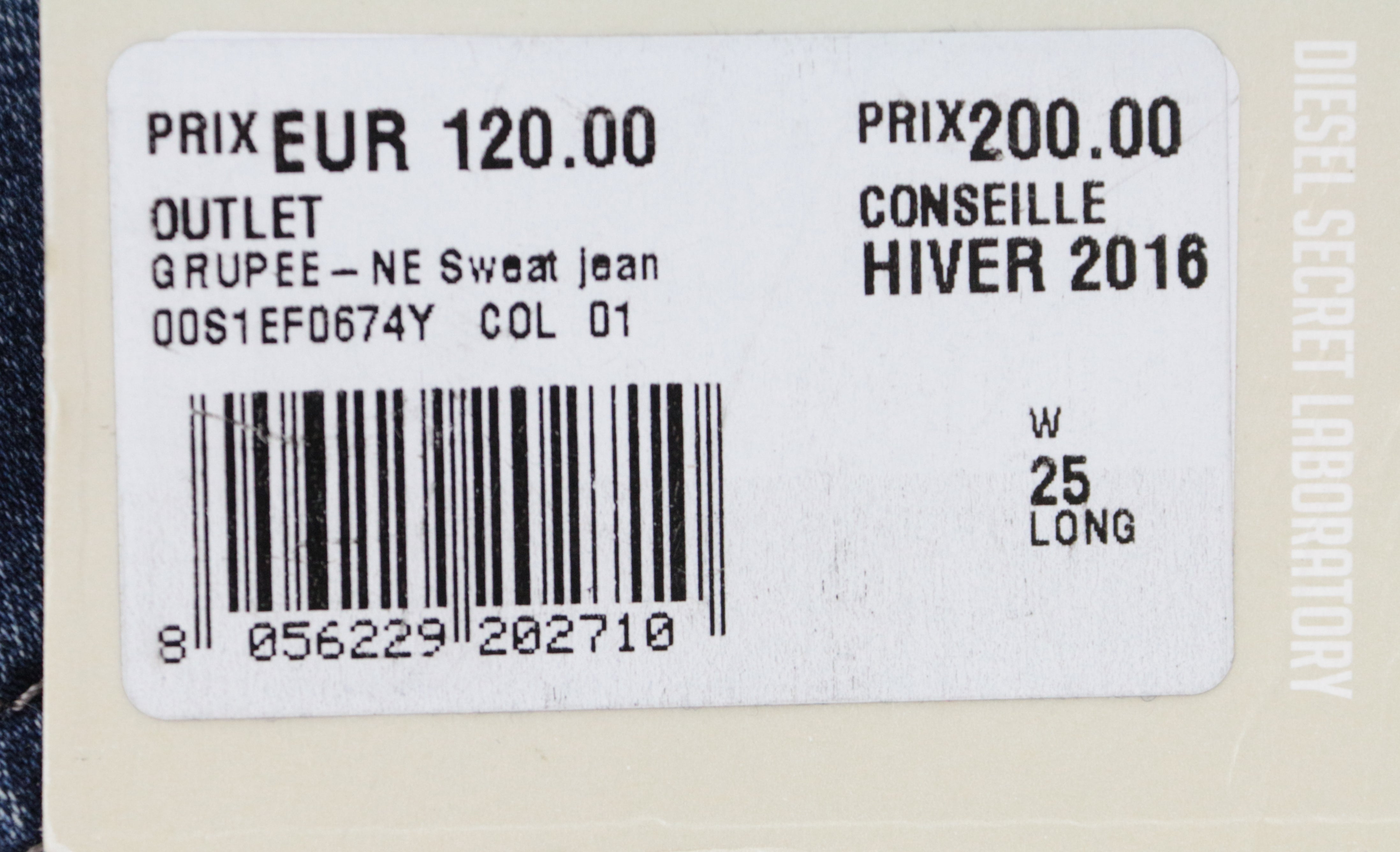 DIESEL Grupee-Ne 0674Y Women's W25 Blue Cotton Slim Wash Stretch Jogg Denim