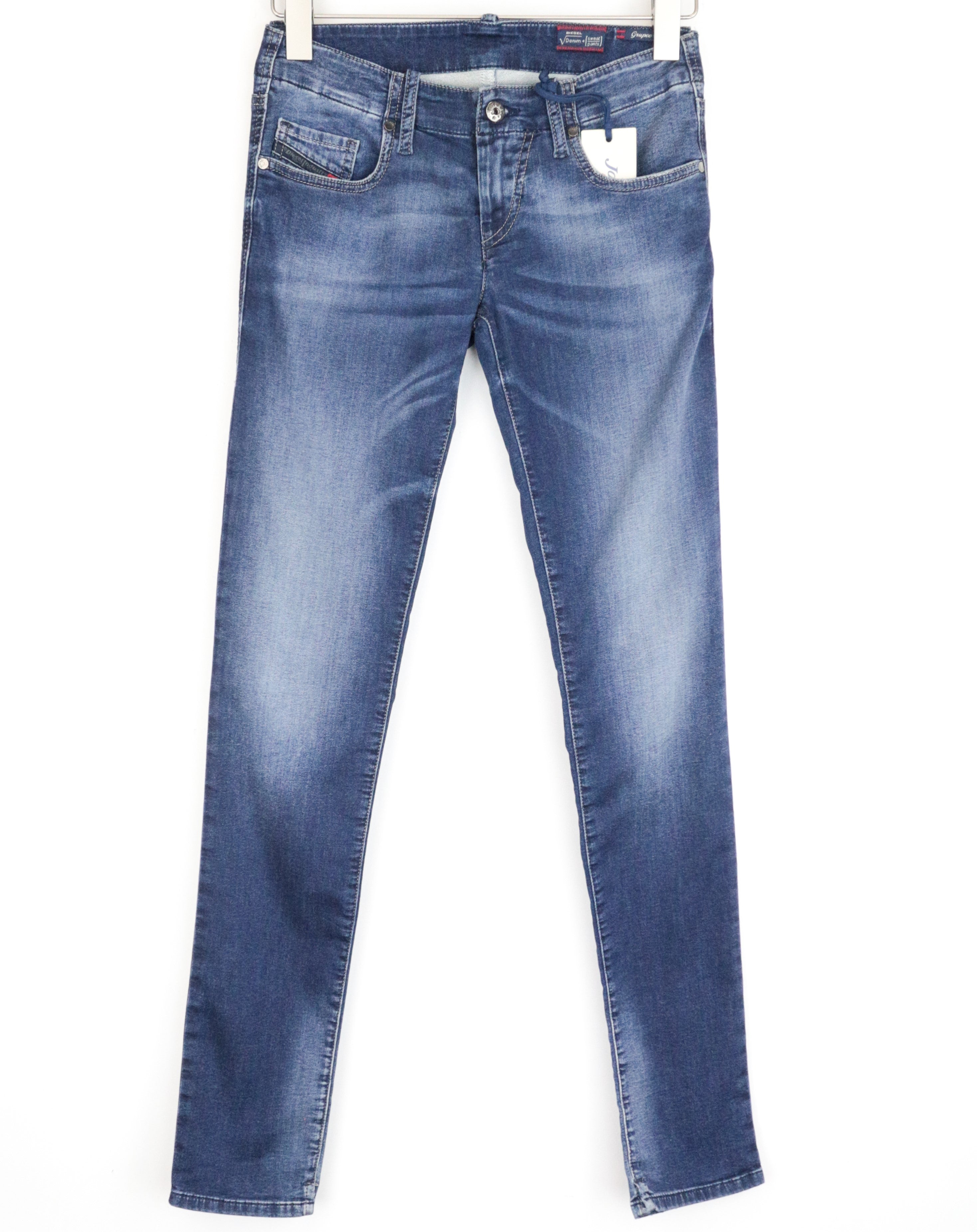 DIESEL Grupee-Ne 0674Y Women's W25 Blue Cotton Slim Wash Stretch Jogg Denim