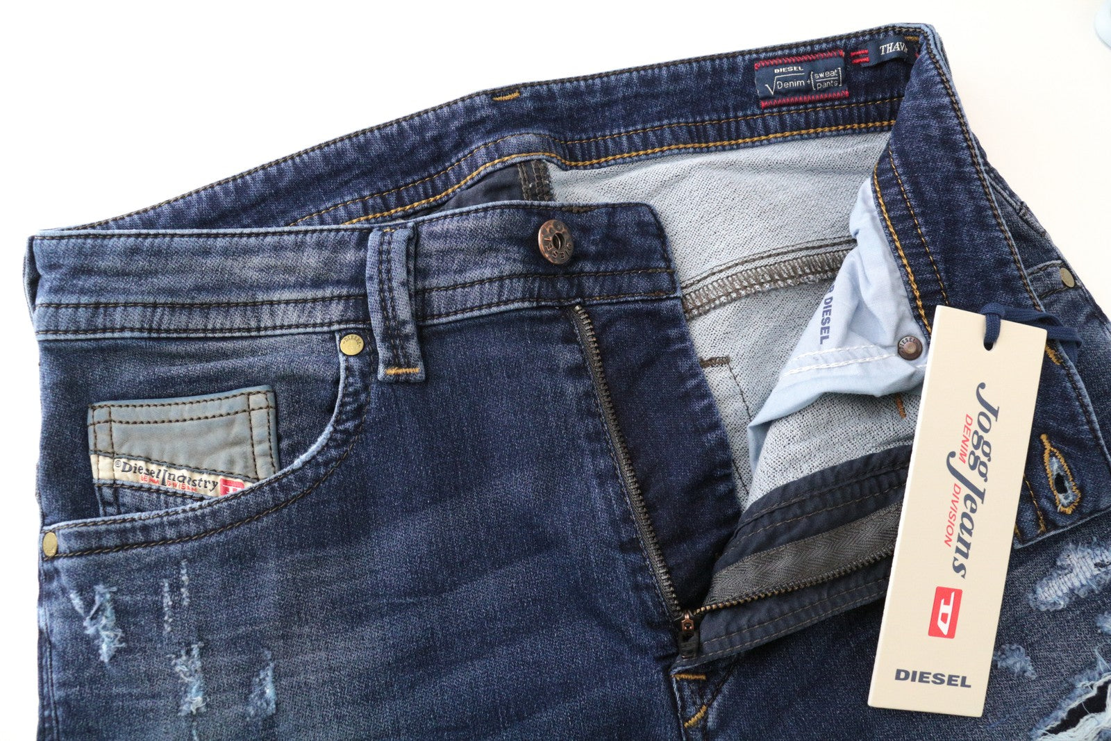 DIESEL Thavar-NE 0662L Men's Jeans W28 Ripped Jogg Blue Stretch Slim Fit