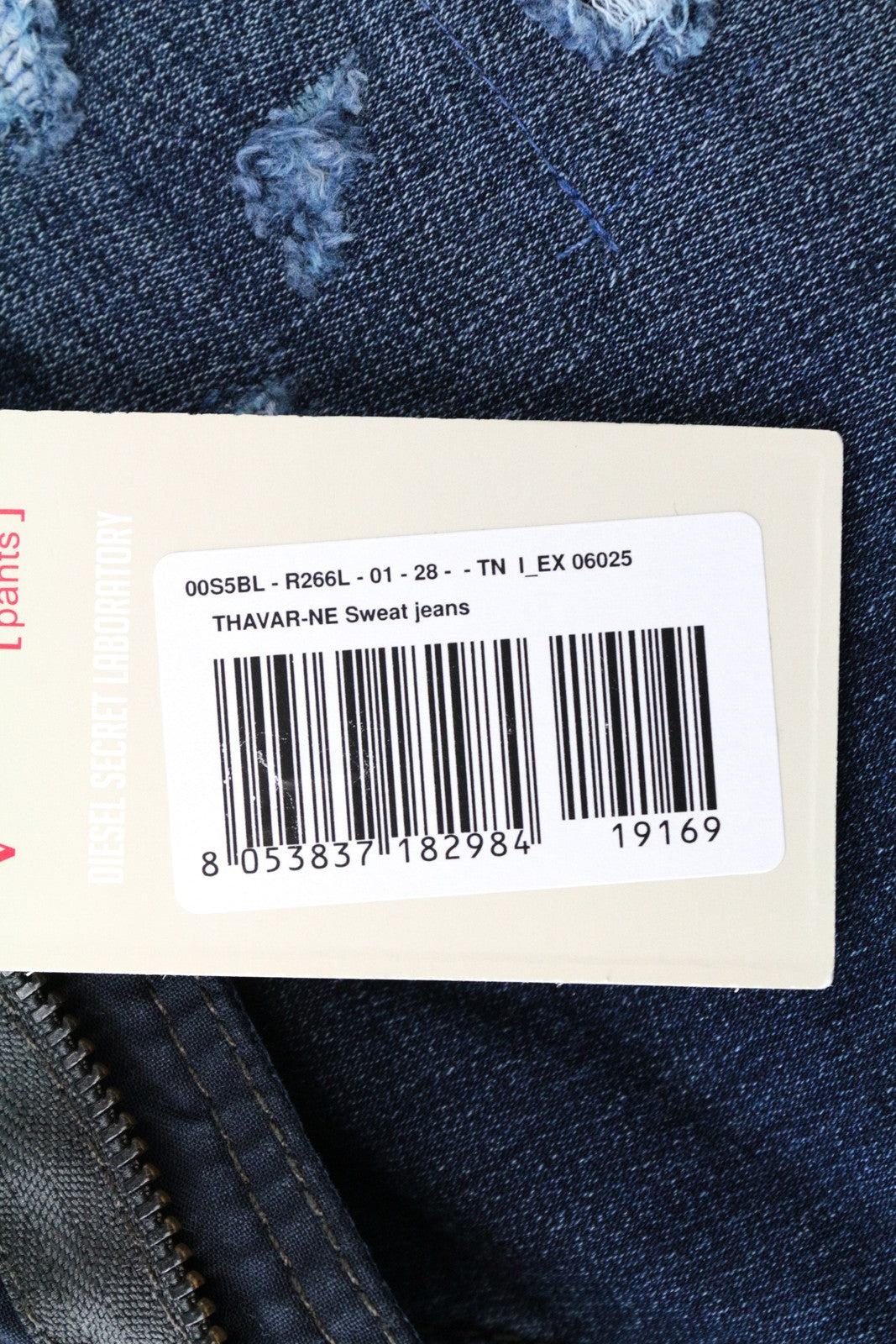 DIESEL Thavar-NE 0662L Men's Jeans W28 Ripped Jogg Blue Stretch Slim Fit