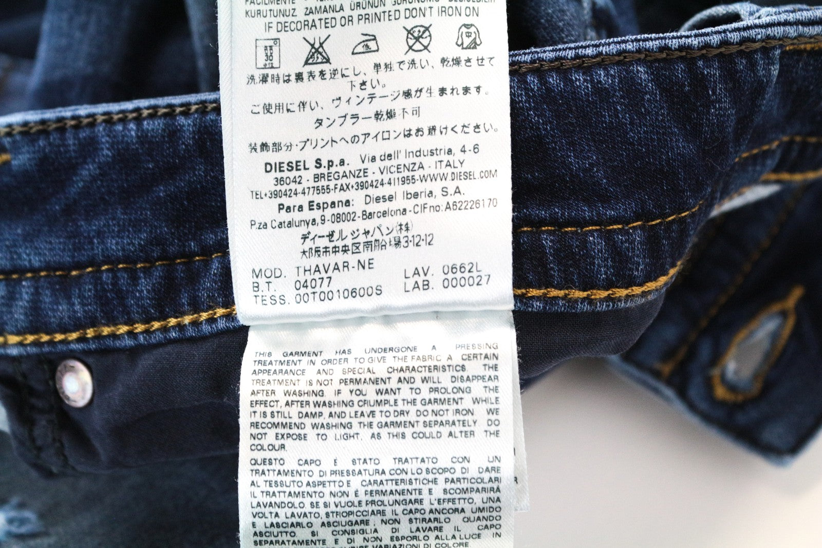 DIESEL Thavar-NE 0662L Men's Jeans W28 Ripped Jogg Blue Stretch Slim Fit