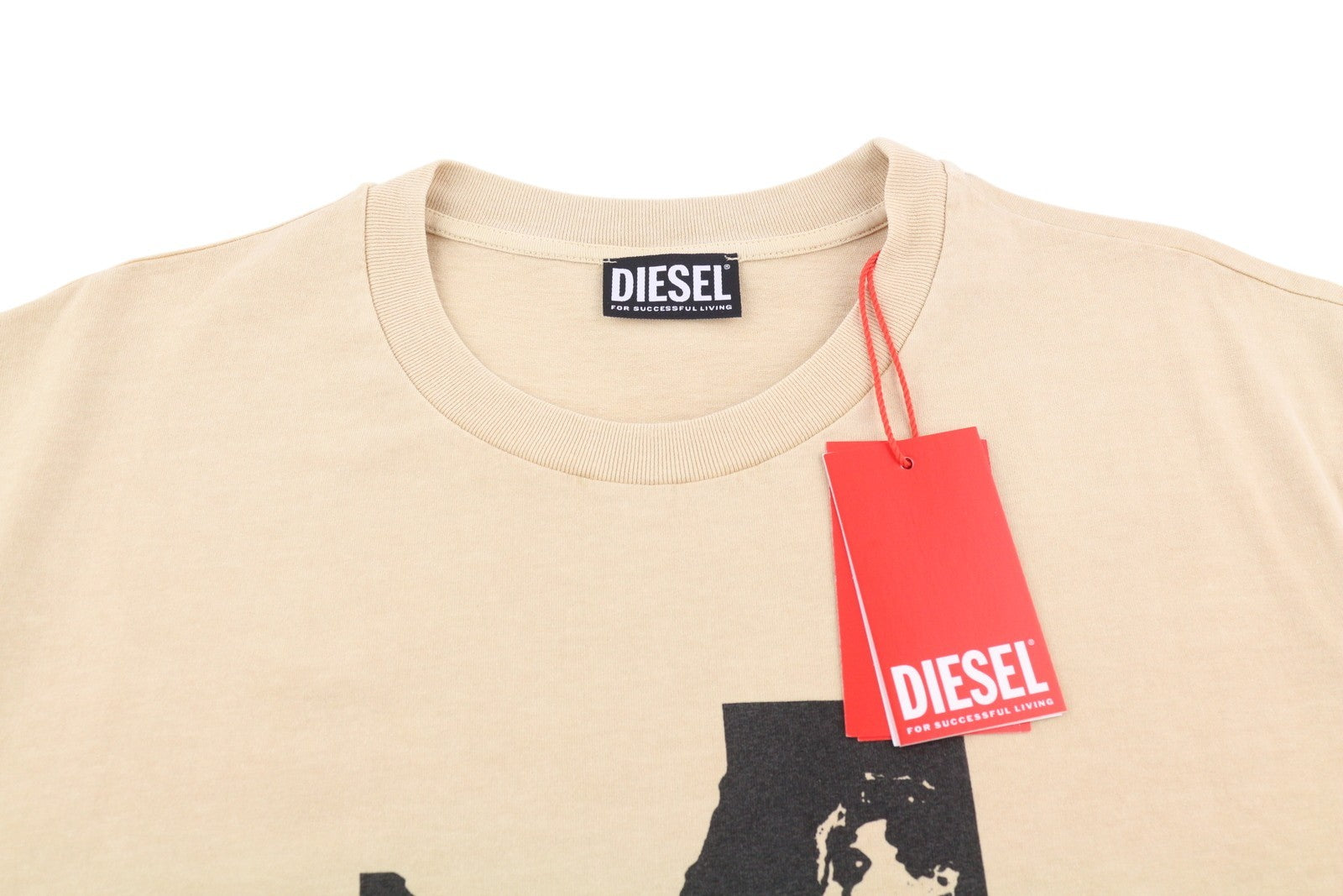 DIESEL T-Diegor-C2 Men T-Shirt 2XL Beige Short Sleeve Crew Neck Tricot Printed