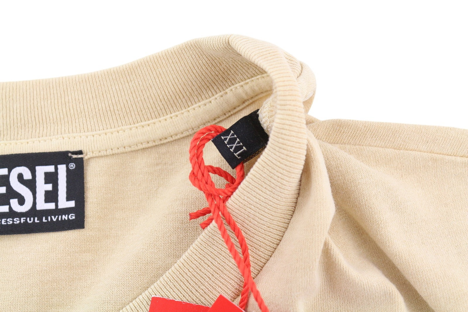 DIESEL T-Diegor-C2 Men T-Shirt 2XL Beige Short Sleeve Crew Neck Tricot Printed