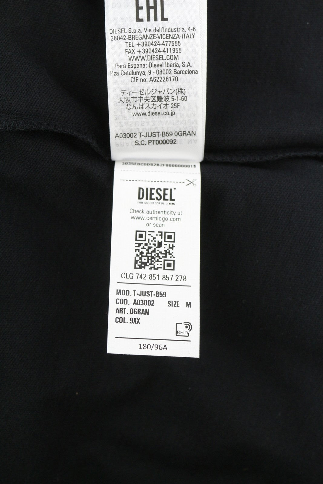 DIESEL T-Just-B59 Men T-Shirt M Black Short Sleeve Crew Neck Tricot Recycled