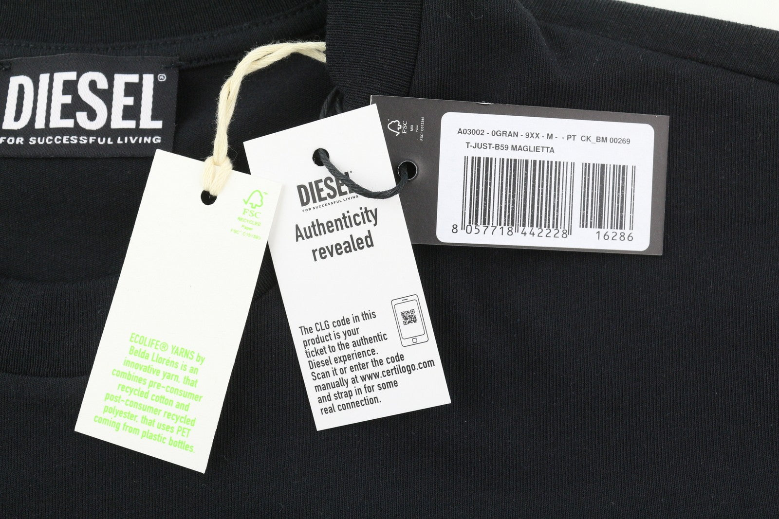 DIESEL T-Just-B59 Men T-Shirt M Black Short Sleeve Crew Neck Tricot Recycled
