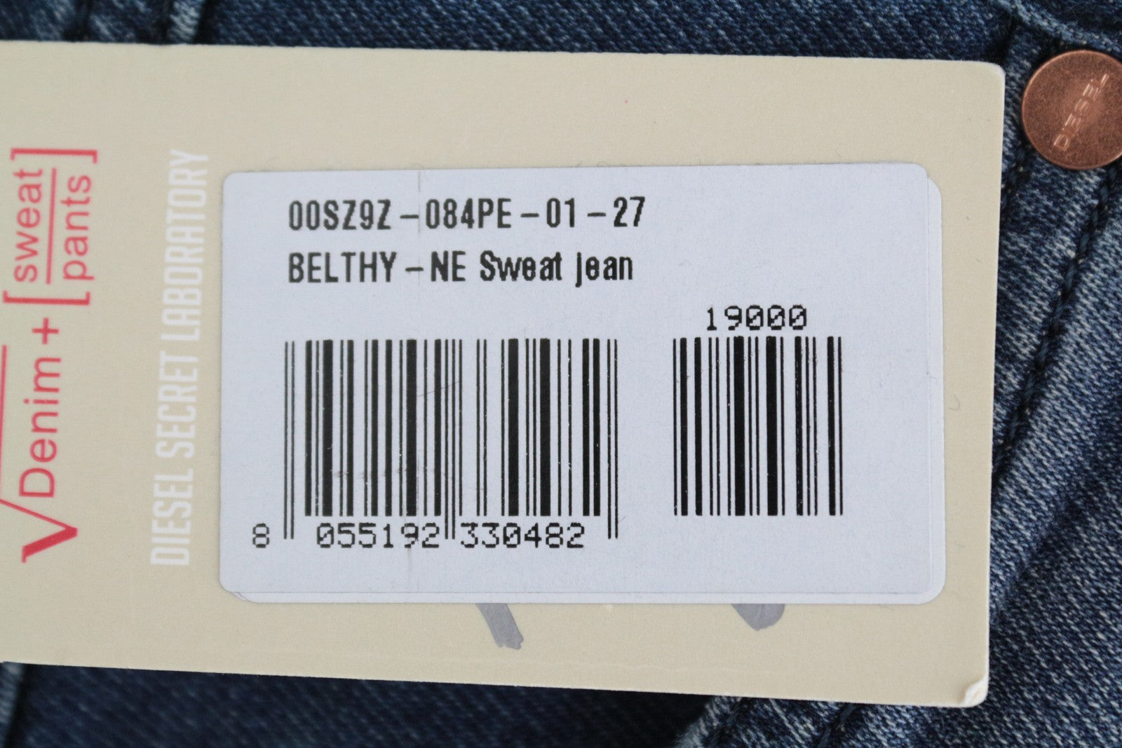 DIESEL Belthy-Ne 084PE Women's W27 Jogg Blue Straight Stretch Cotton Fit Jeans