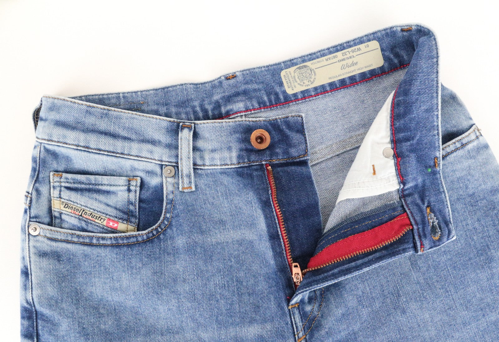 DIESEL Widee 087AR Women's W26/L32 Blue Straight Wash Fit Cotton Stretch Jeans