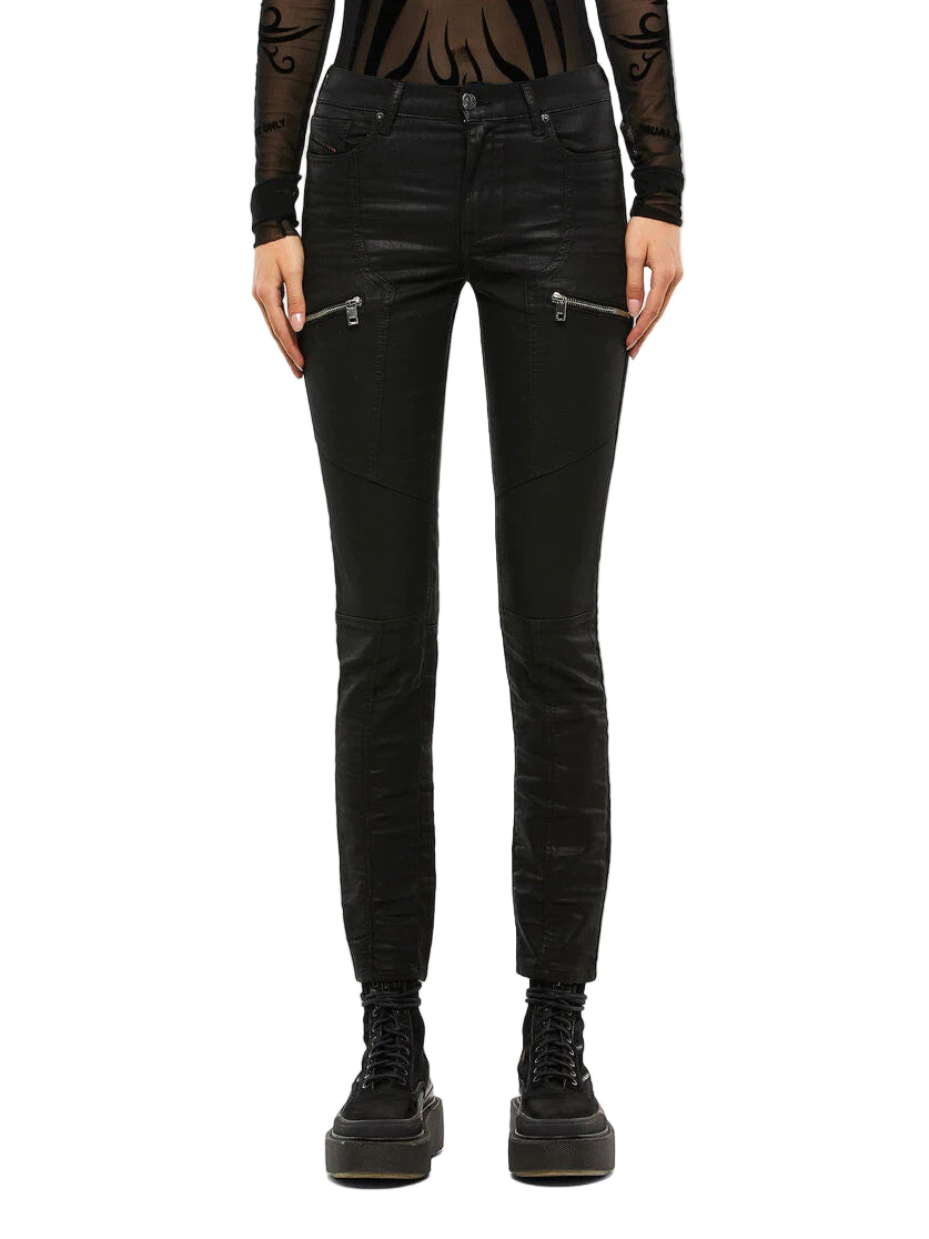 DIESEL D-Ollies 069RK Women's Jeans W26 Slim Fit Black Jogg Waxed Stretch Pants