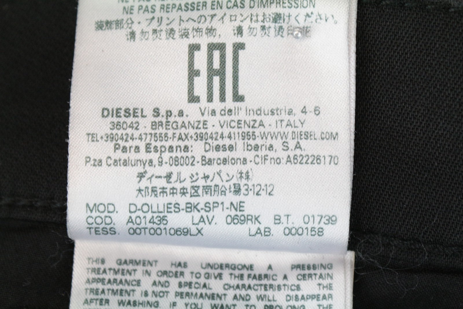 DIESEL D-Ollies 069RK Women's Jeans W26 Slim Fit Black Jogg Waxed Stretch Pants