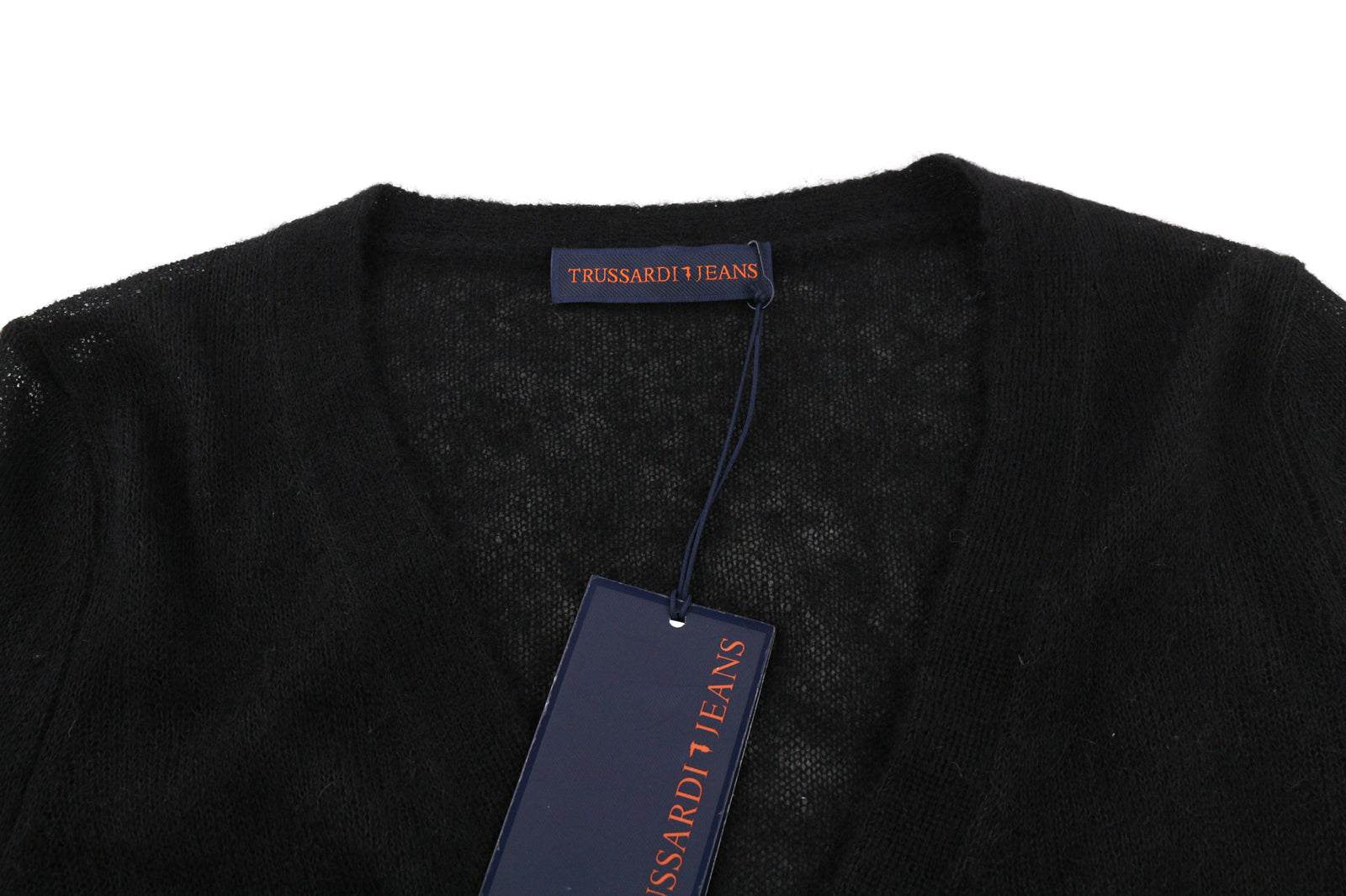 TRUSSARDI JEANS Womens Sweatshirt XS Black Alpaca Wool  Cardigan Feathers