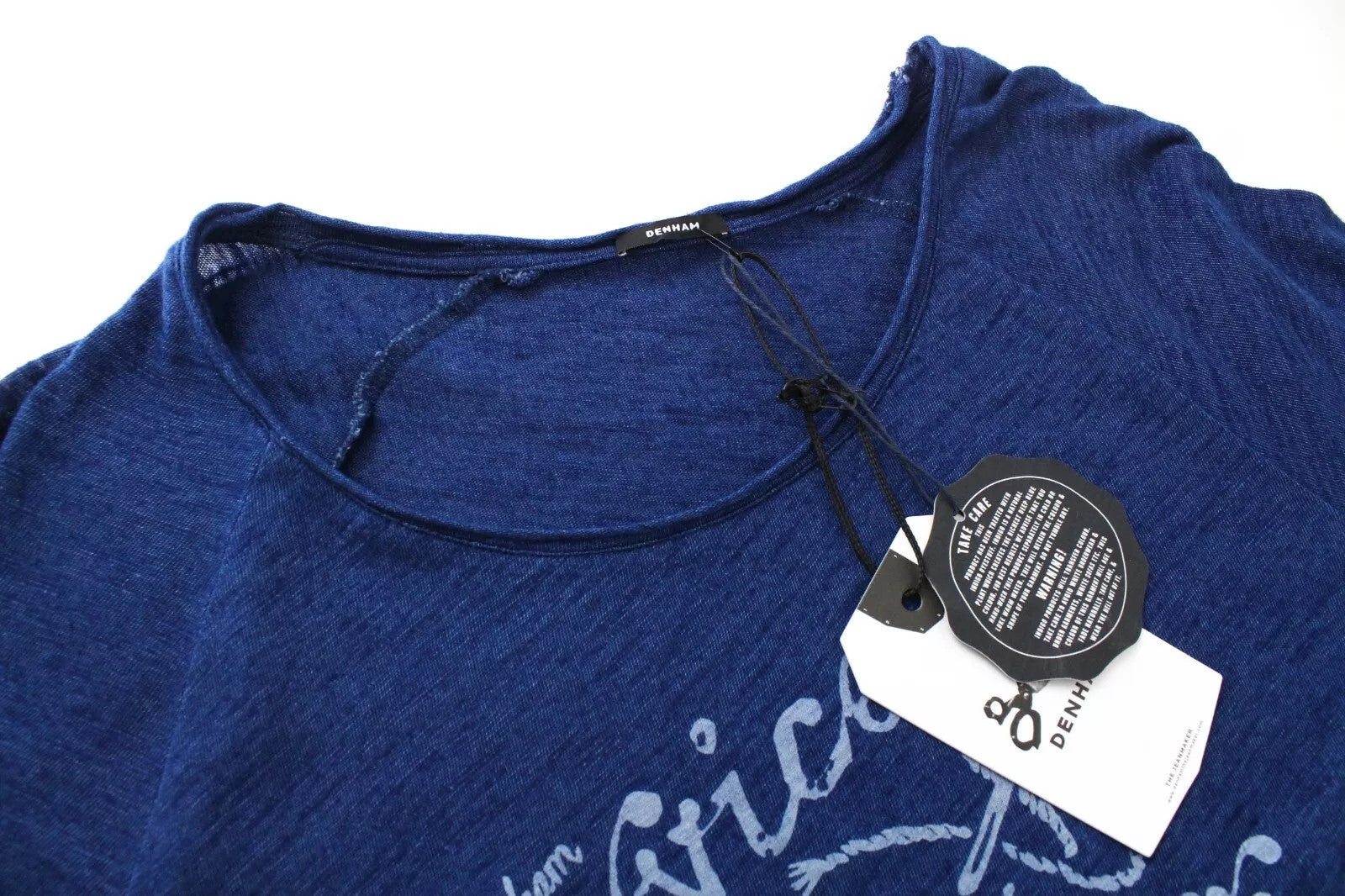 DENHAM Wingdigo Women's S Blue Cotton Logo Tee Short Sleeve Pullover Top