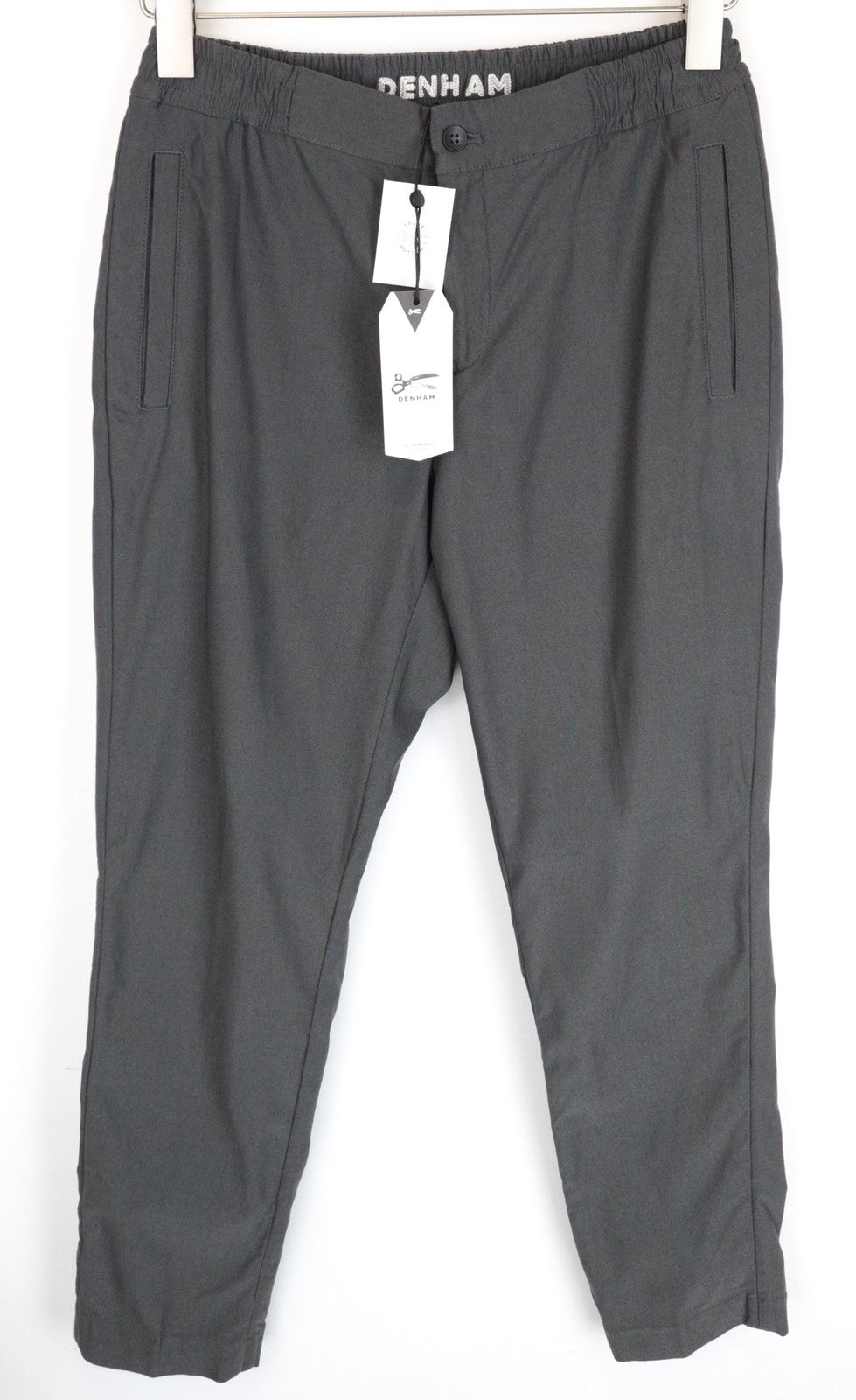 DENHAM Preston Women's S Grey Stretch Pants with Pleats & Side Pocket Style