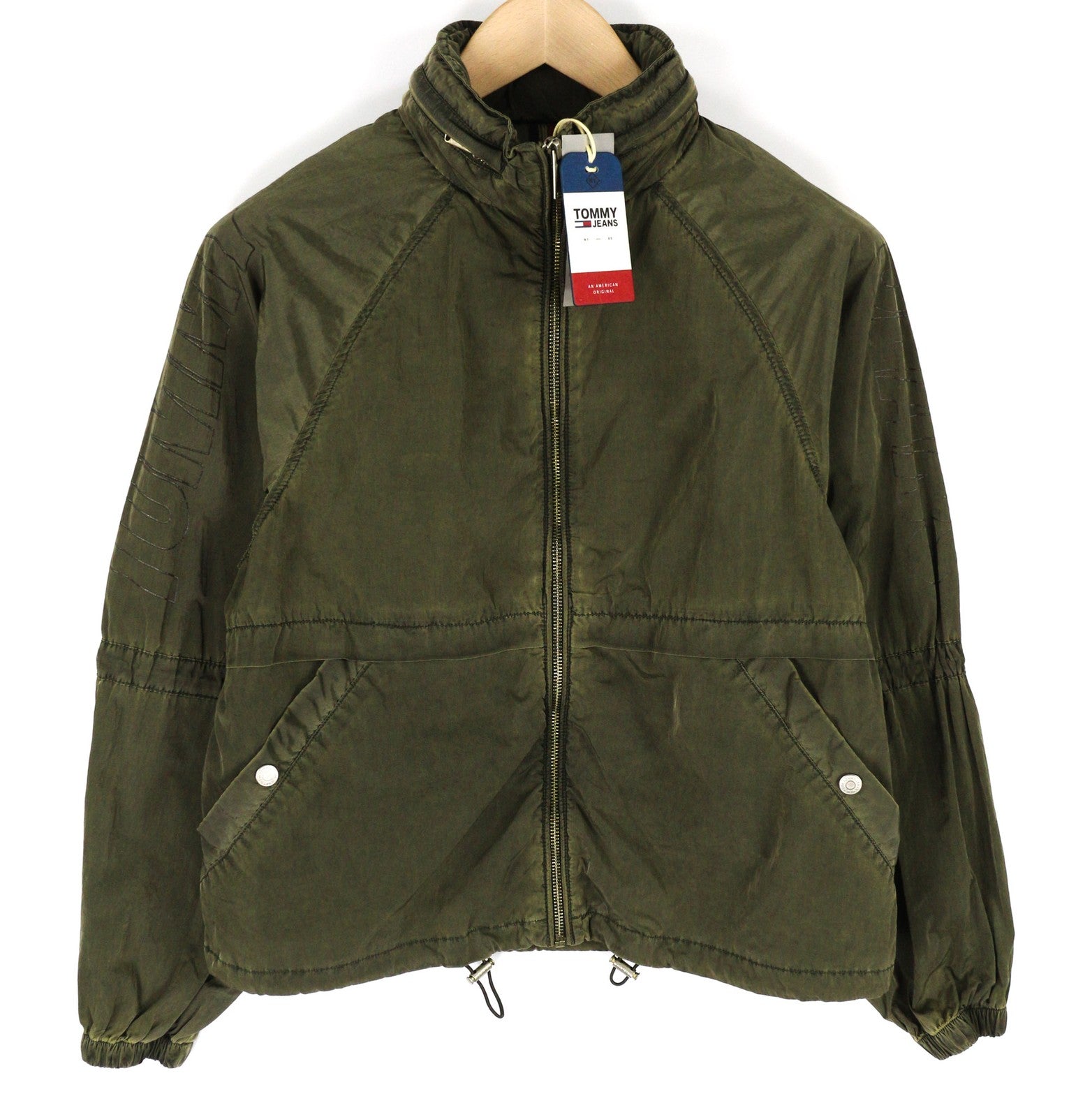 TOMMY JEANS Mens Jacket S Green Washed Zip-Up Hooded Lightweight