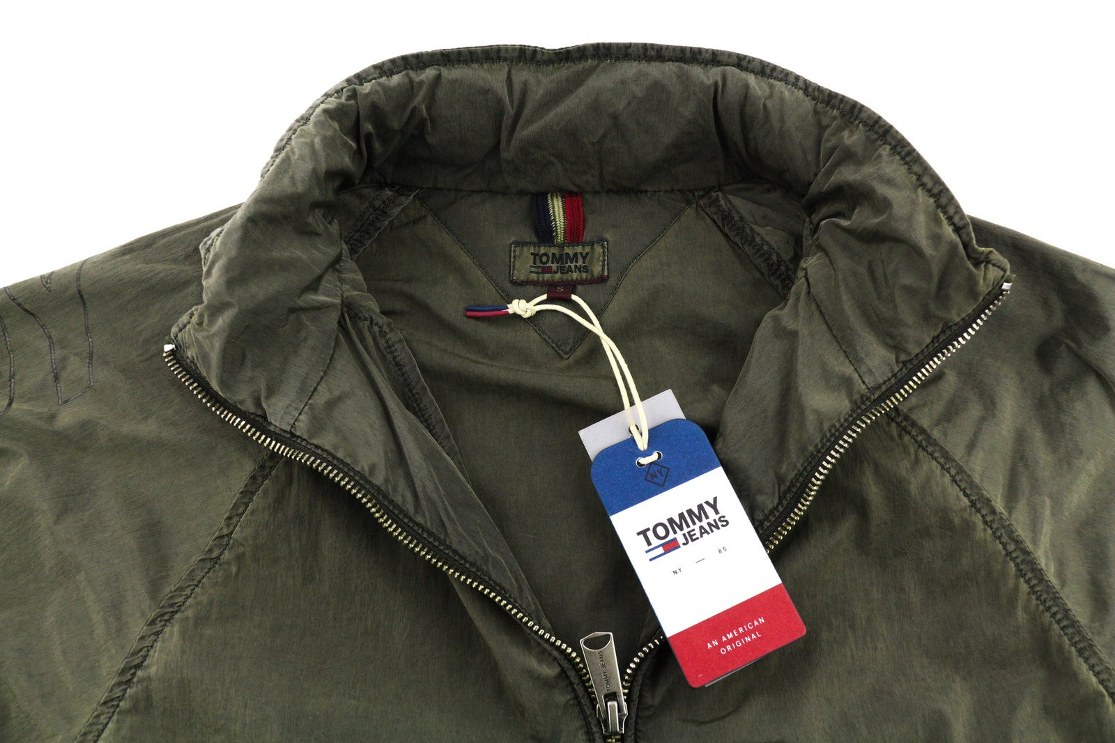 TOMMY JEANS Mens Jacket S Green Washed Zip-Up Hooded Lightweight