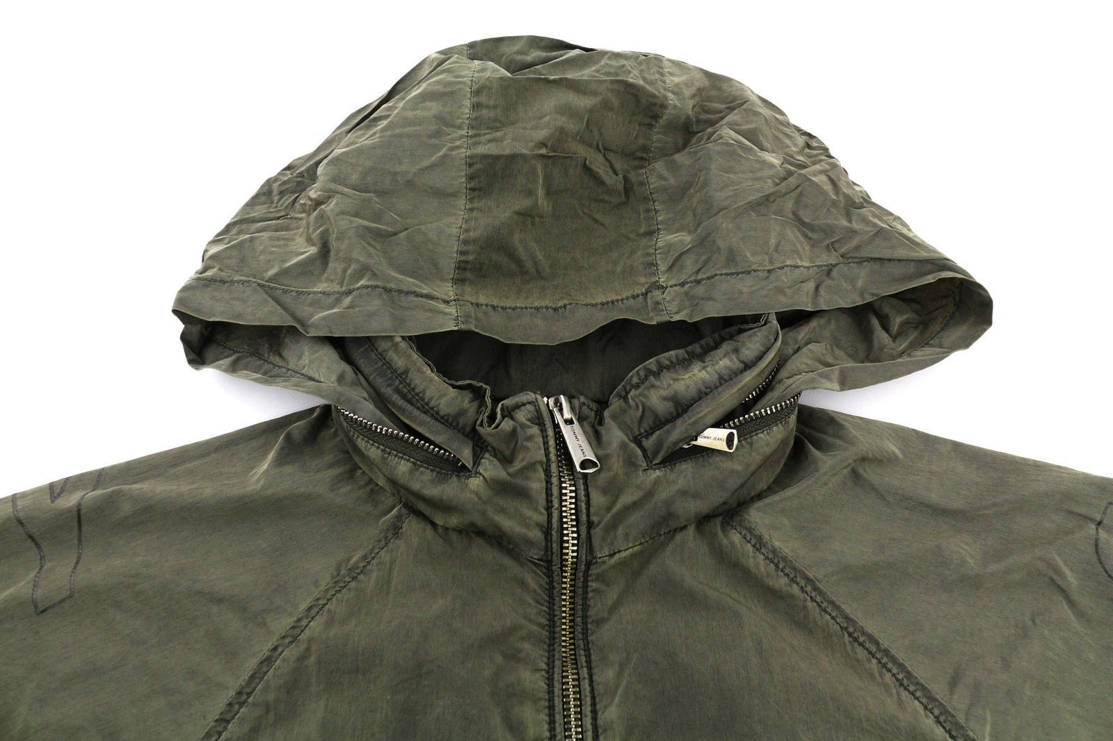 TOMMY JEANS Mens Jacket S Green Washed Zip-Up Hooded Lightweight