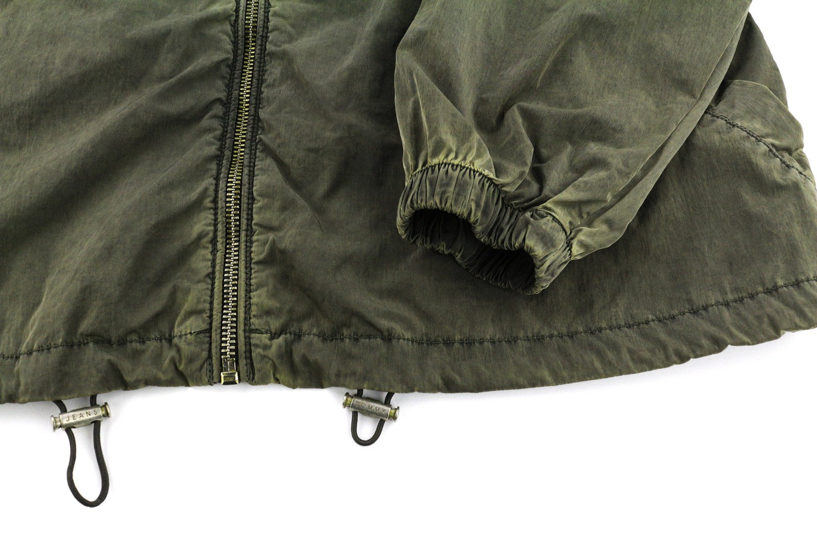 TOMMY JEANS Mens Jacket S Green Washed Zip-Up Hooded Lightweight