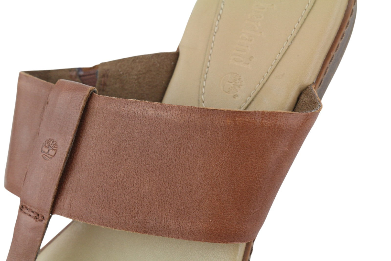 TIMBERLAND A1OZ5 Women Sandals EU39/39.5 Brown Leather Flip Flops Flats Logo