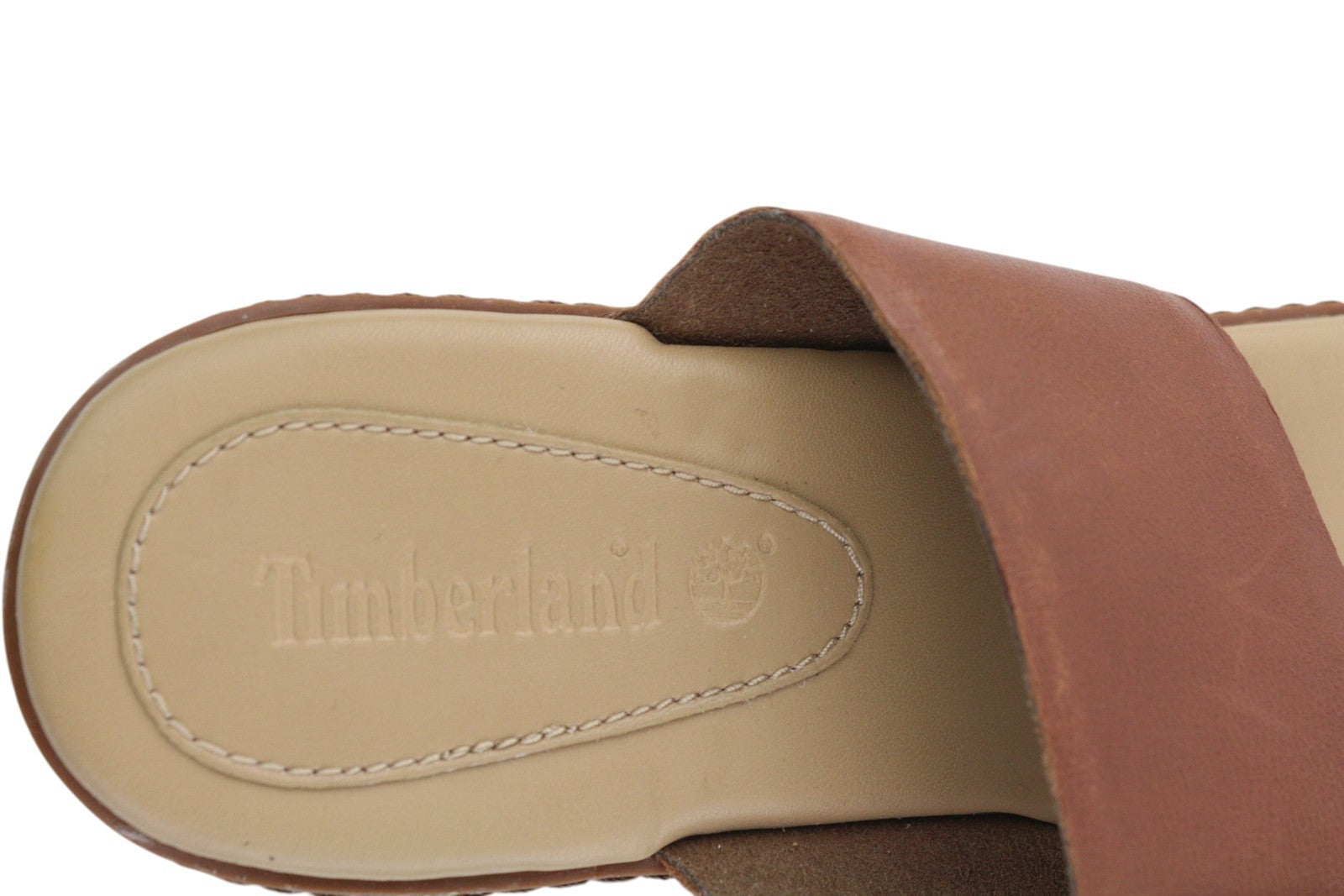 TIMBERLAND A1OZ5 Women Sandals EU39/39.5 Brown Leather Flip Flops Flats Logo