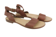 TIMBERLAND A1PCY Women Sandals EU38/38.5 Brown Leather Open Toe Flats Buckle