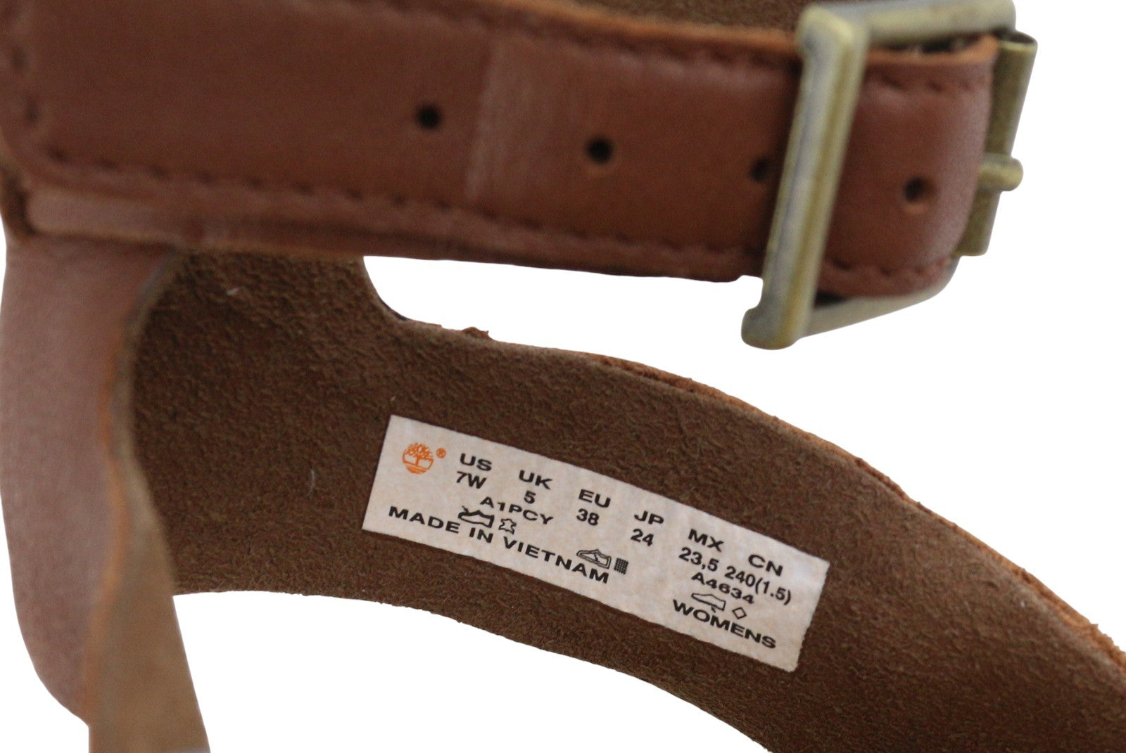 TIMBERLAND A1PCY Women Sandals EU38/38.5 Brown Leather Open Toe Flats Buckle