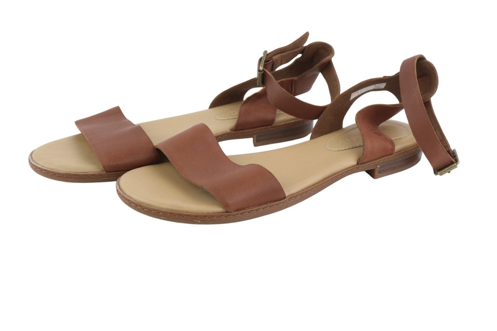 TIMBERLAND A1PCY Women Sandals EU38/38.5 Brown Leather Open Toe Flats Buckle