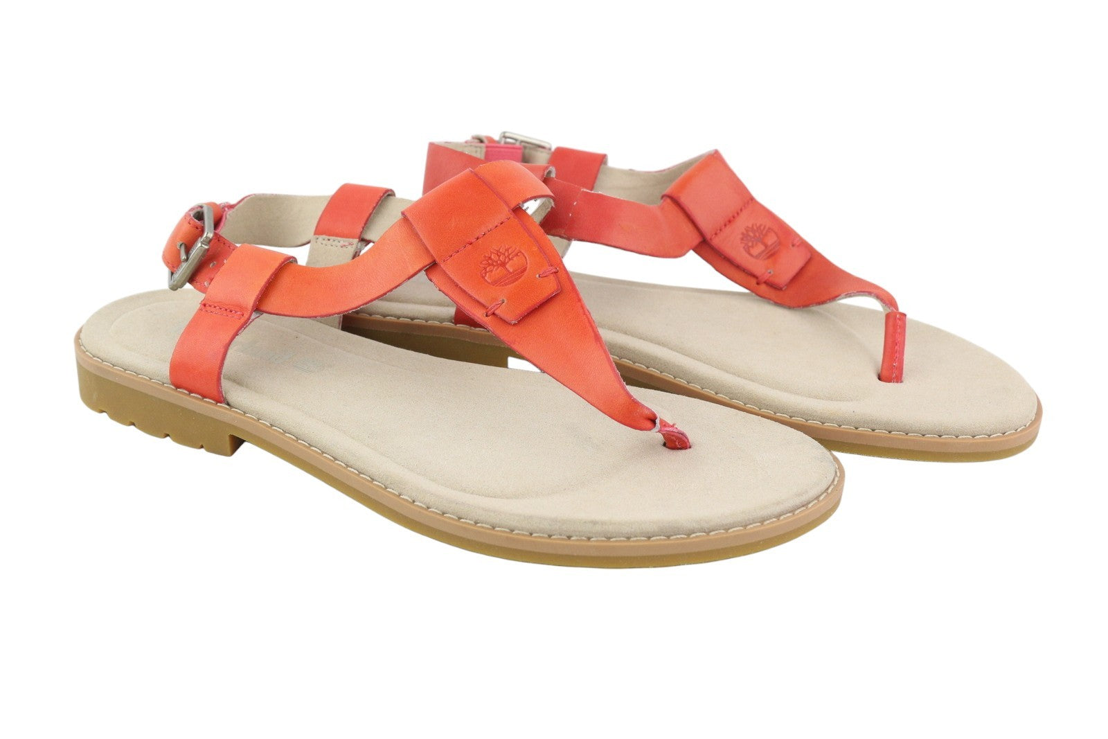 TIMBERLAND A23UF Women Sandals EU38/38..5 Orange Leather Open Toe Buckle Closure