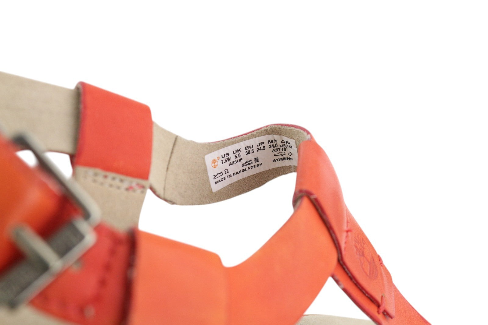 TIMBERLAND A23UF Women Sandals EU38/38..5 Orange Leather Open Toe Buckle Closure
