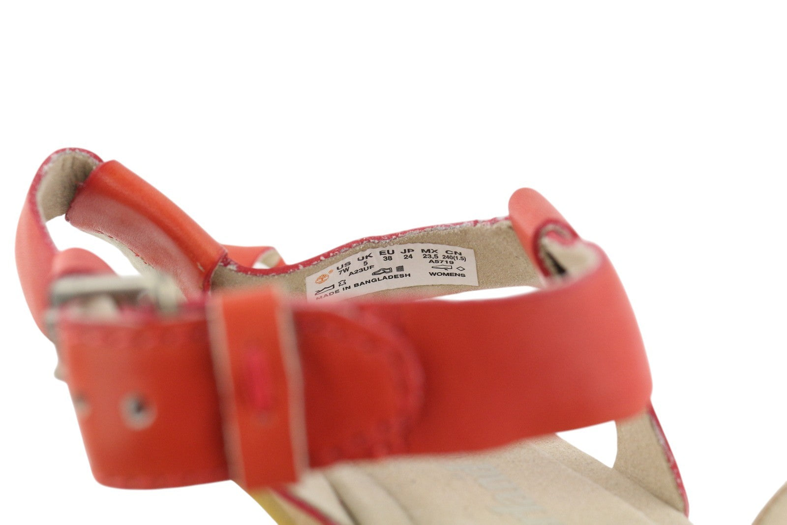 TIMBERLAND A23UF Women Sandals EU38/38..5 Orange Leather Open Toe Buckle Closure