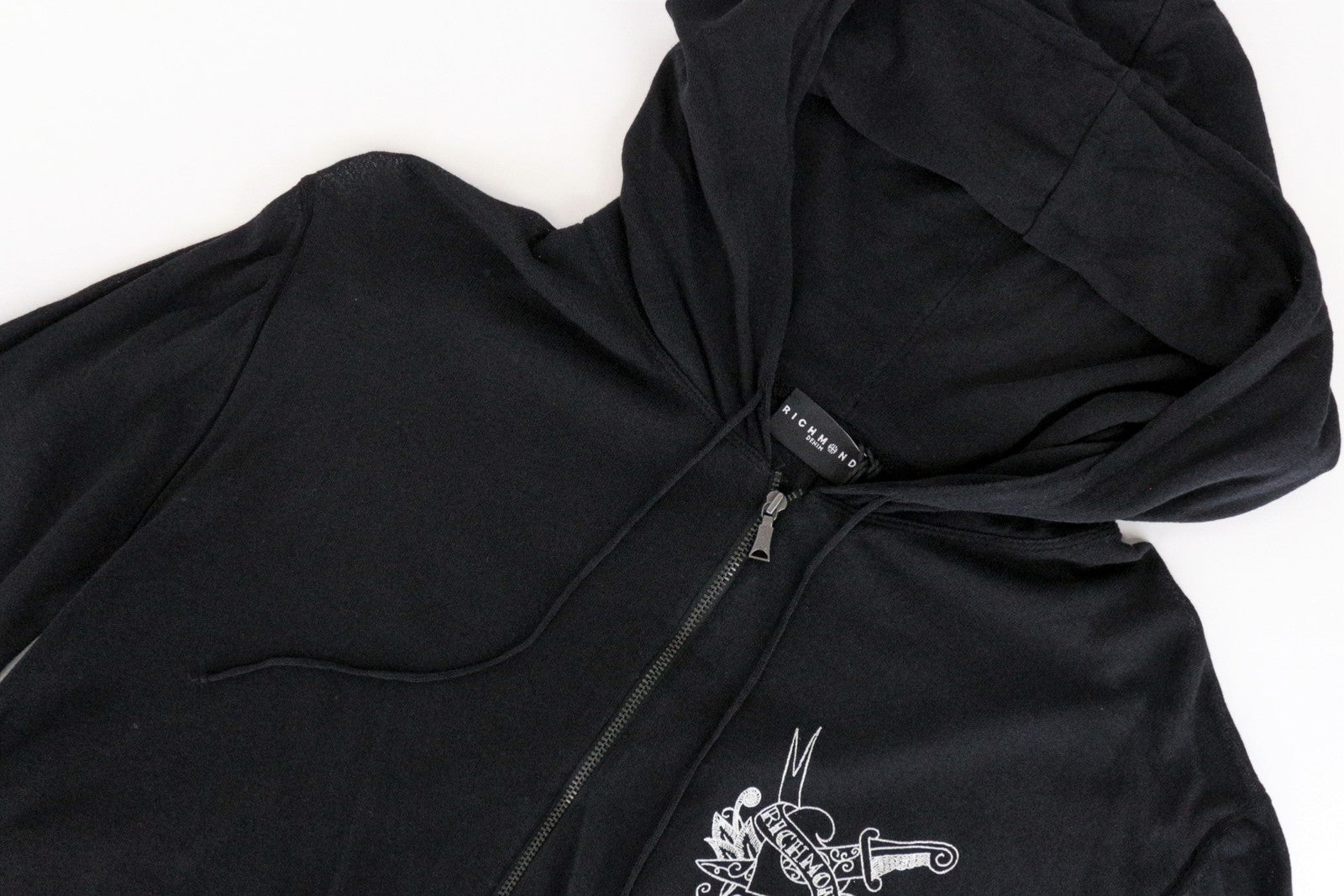 RICHMOND Men's M/L Black Hoodie Sweatshirt Cotton Blend Lightweight Long Sleeve