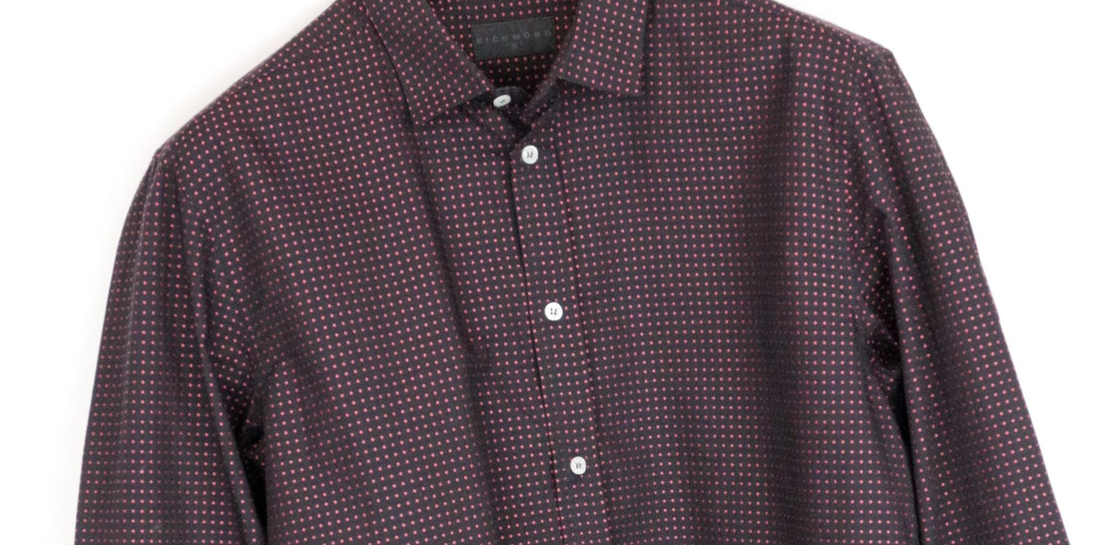 RICHMOND Men's M/L Black Cotton Shirt Long Sleeve Button-Up Dot Pattern
