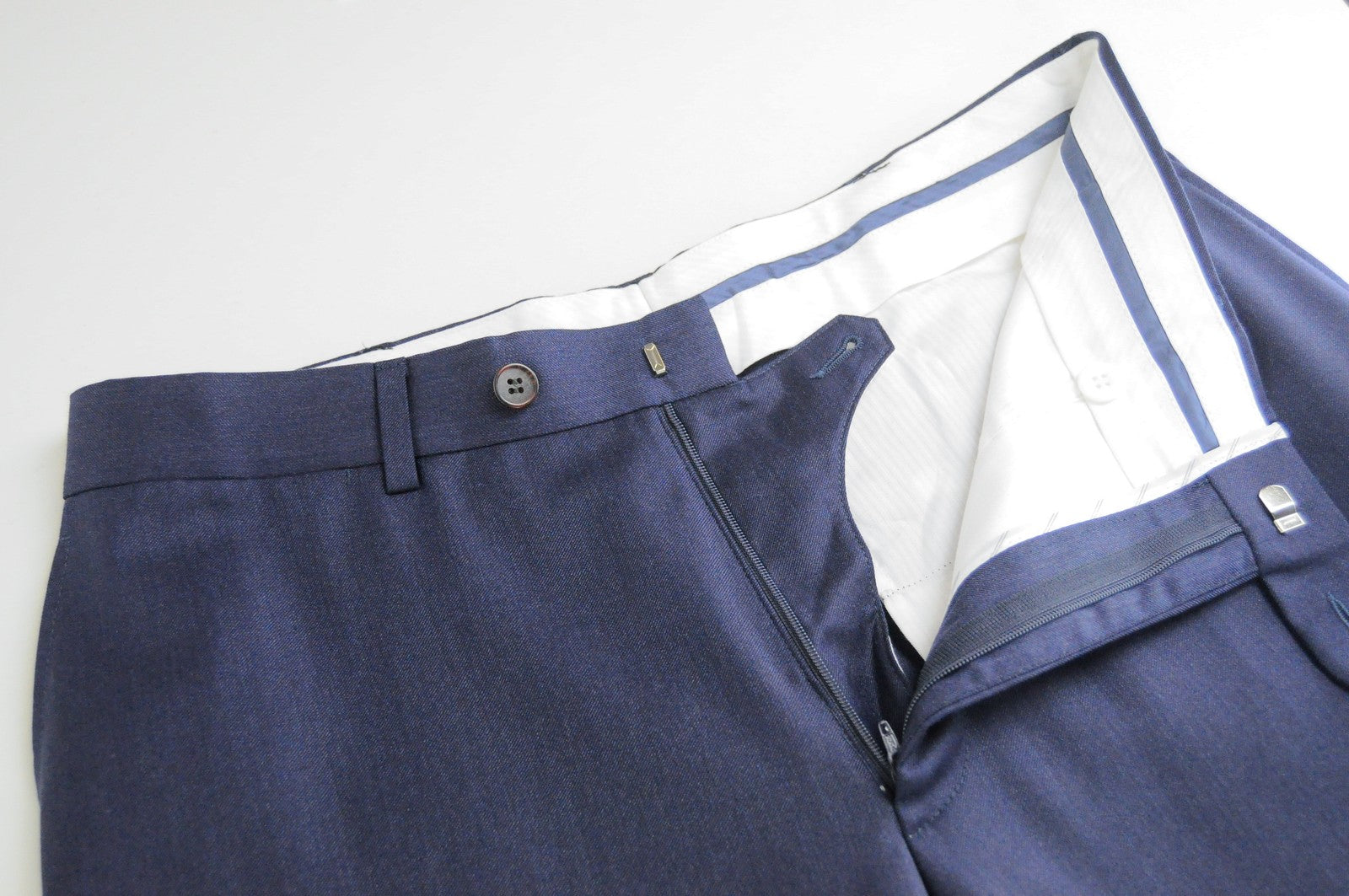 SUITSUPPLY  UK36L Mens Wool Pants Dark Blue Pleated Slit Pocket Style