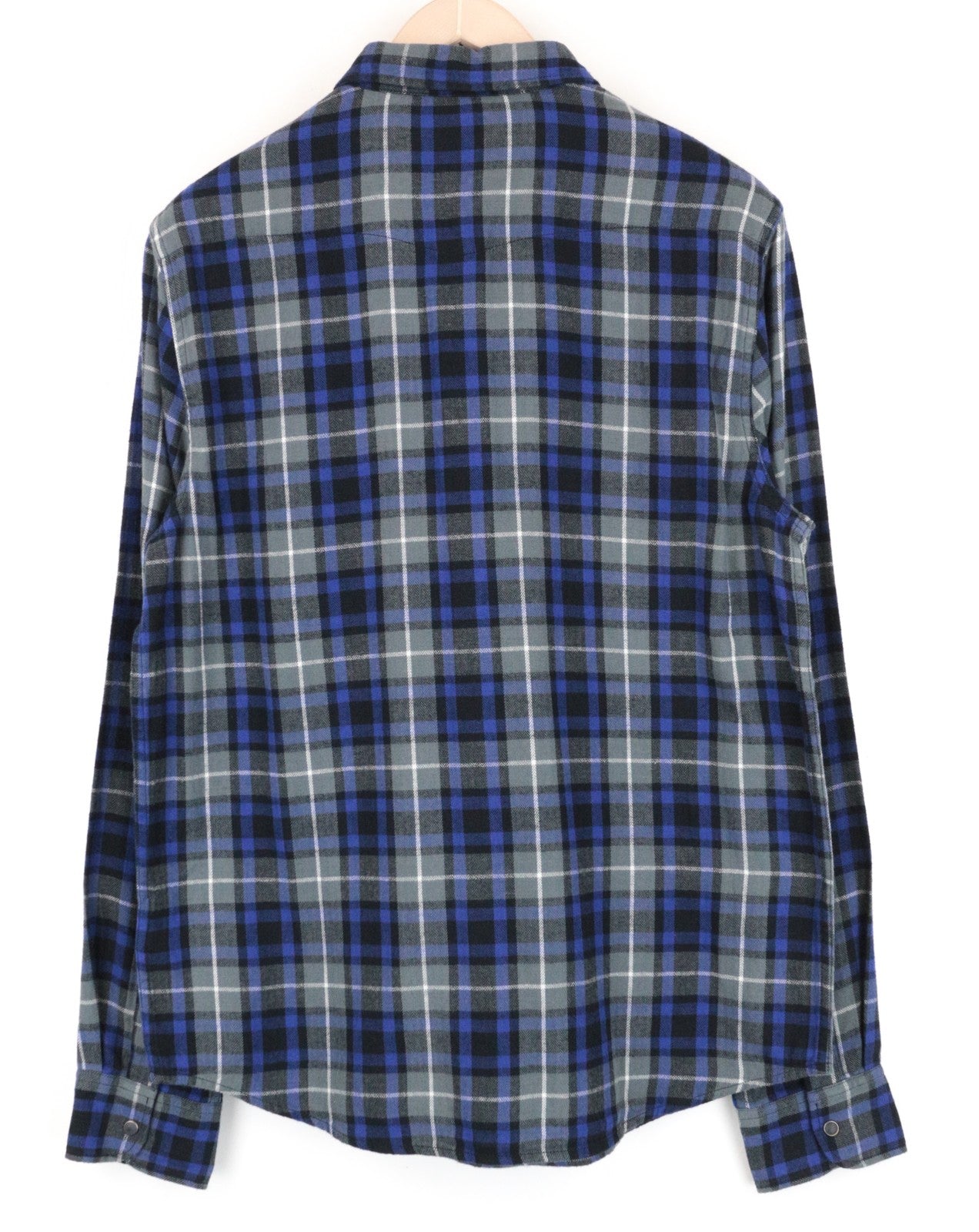 LEE Men's M Blue Snap-Up Shirt Checked Cotton Pattern Long Sleeve Western