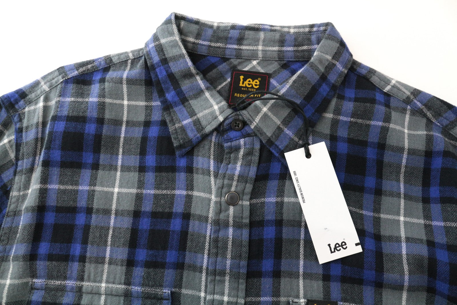 LEE Men's M Blue Snap-Up Shirt Checked Cotton Pattern Long Sleeve Western